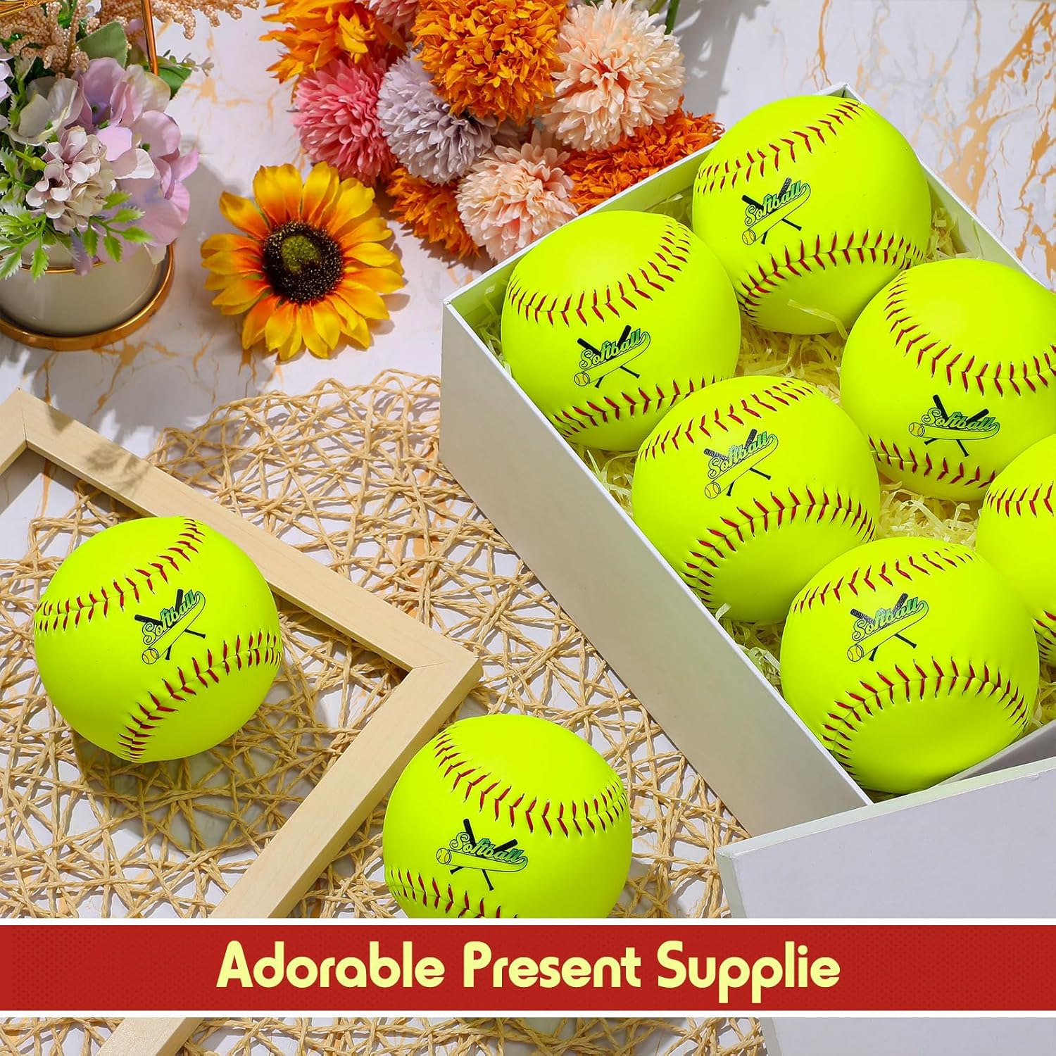 Paquete de 12 pelotas de sóftbol de práctica deportiva amarillas de 12 pulgadas, tamaño y peso oficiales, softball de lanzamiento lento con 1 bolsa