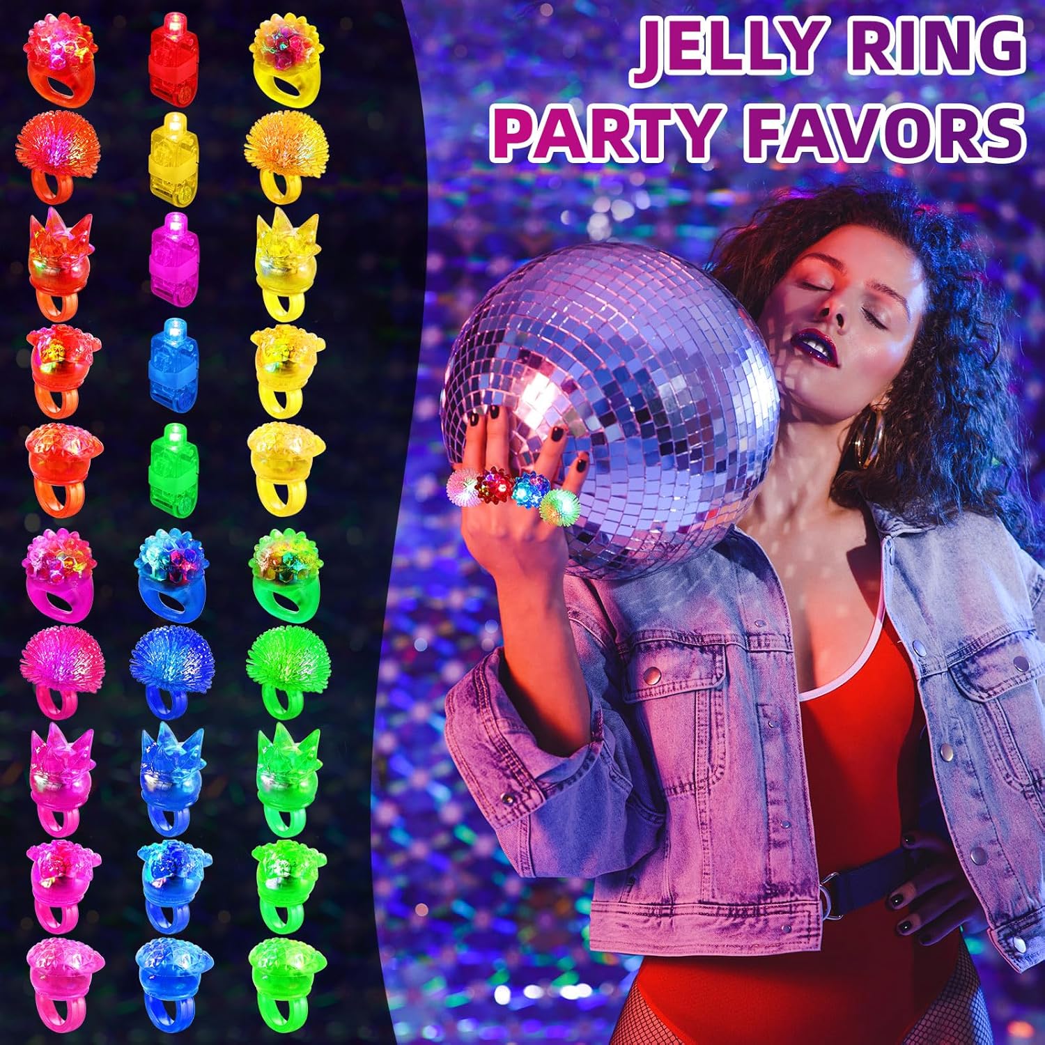 Liliful 350 anillos de luz LED, anillos parpadeantes que incluyen 150 anillos de goma de gelatina, 200 linterna de dedo que brilla en la oscuridad,