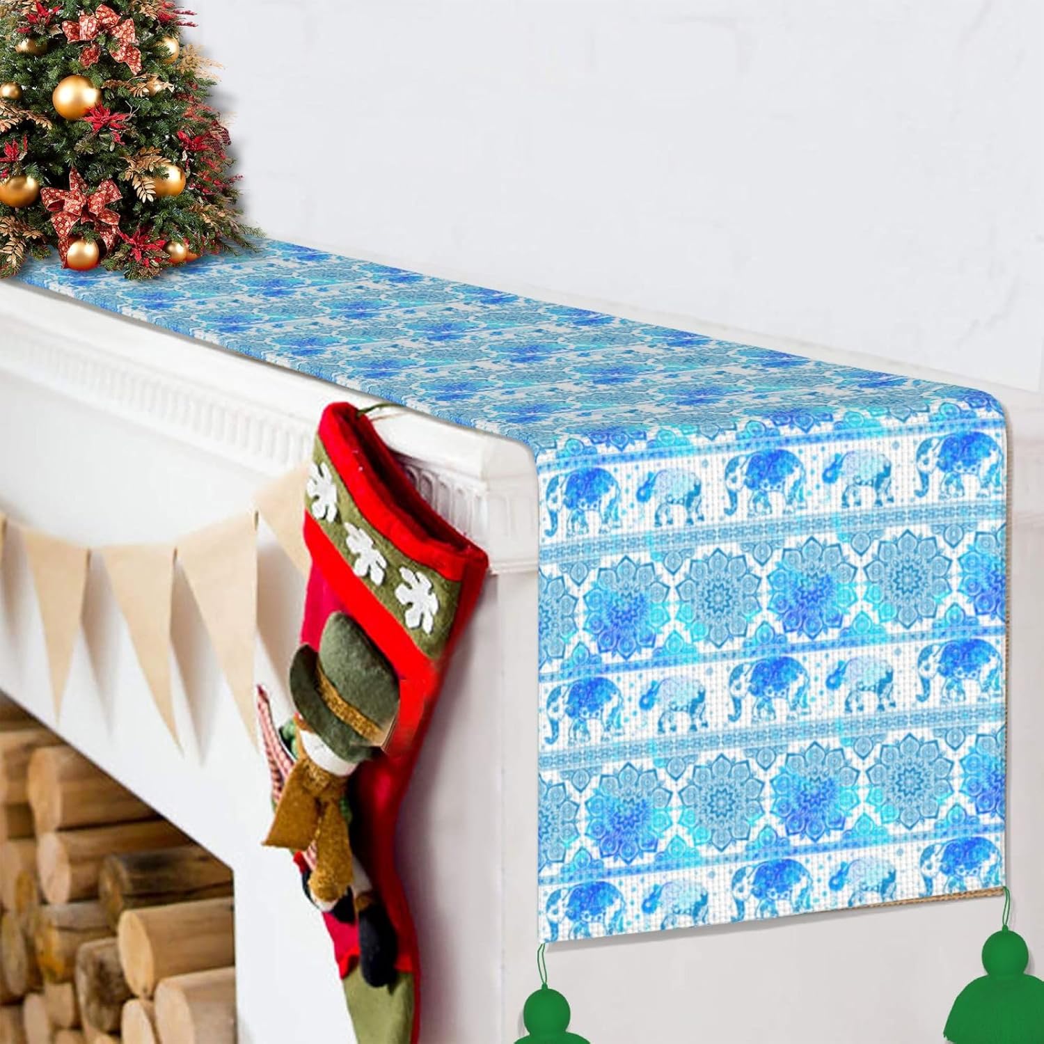 Stripe Elephant Christmas Table Runner Dining Table Decor Christmas Decorations Indoor Home Decor Christmas Table Runners Xmas Navidad Decoracion