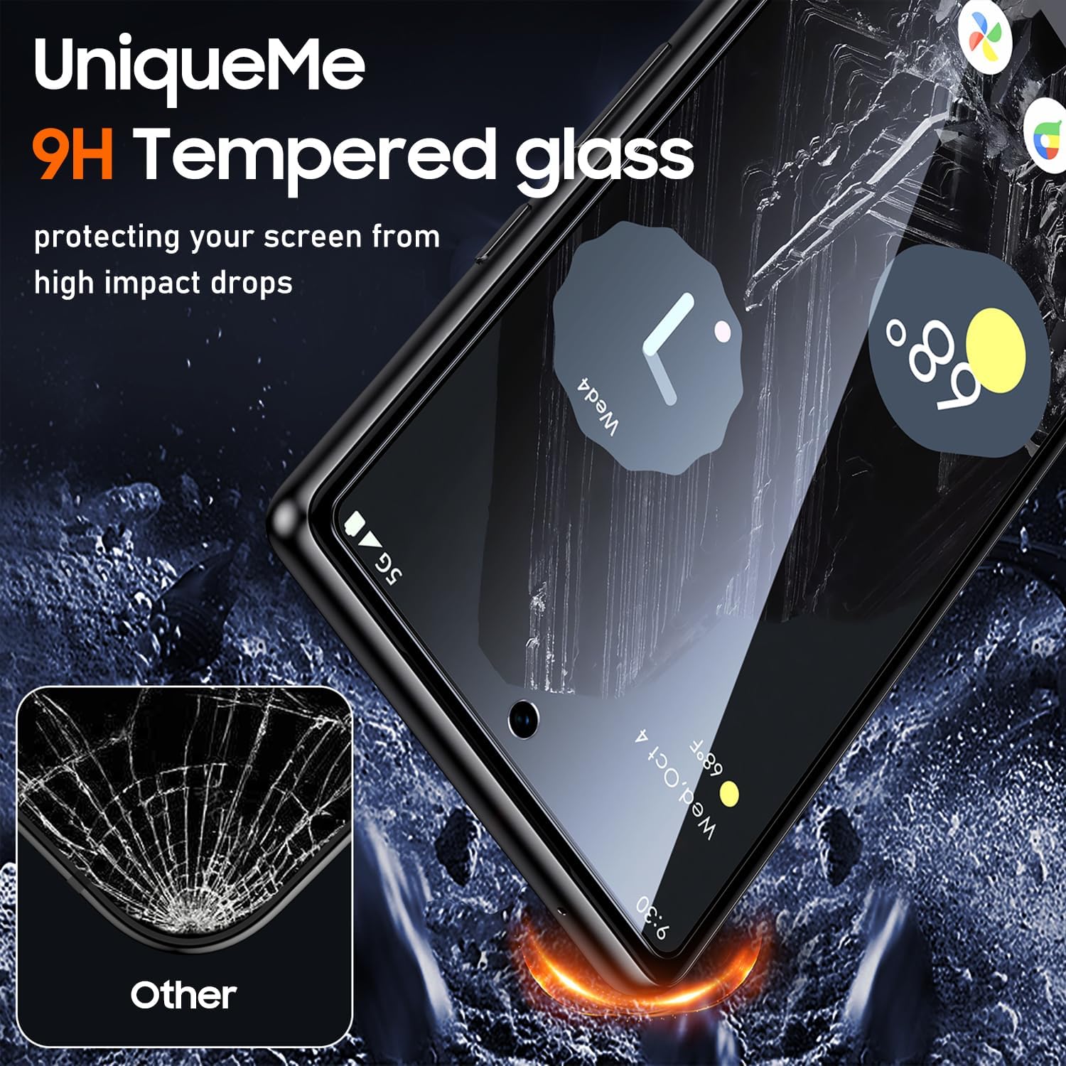 UniqueMe Protector de pantalla para Google Pixel 8 Pro, desbloqueo de huellas dactilares compatible, grado militar, inastillable, 2 protectores de
