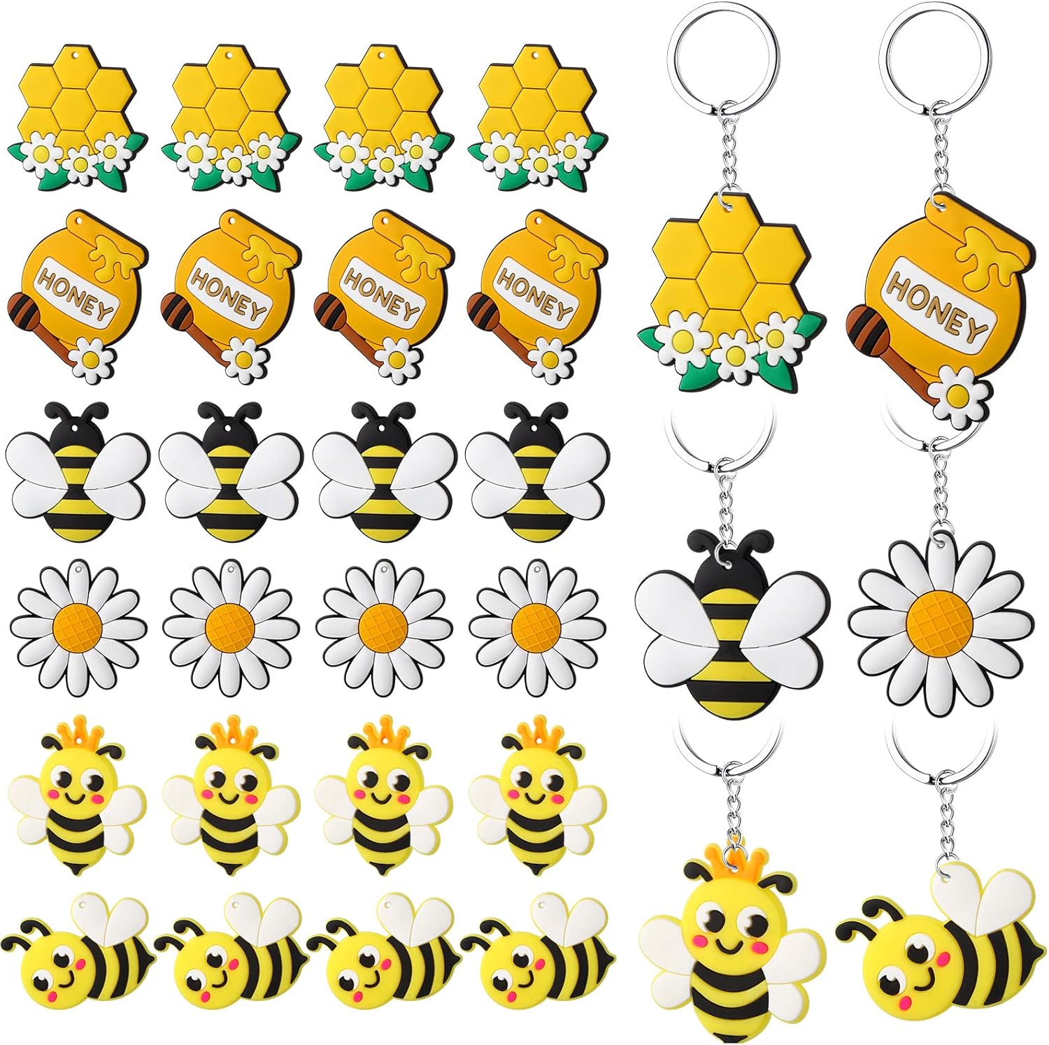 Tudomro 36 llaveros de abeja lindos recuerdos de fiesta de abejas, decoraciones de flores, macetas de miel, decoración de panal para niños, temática