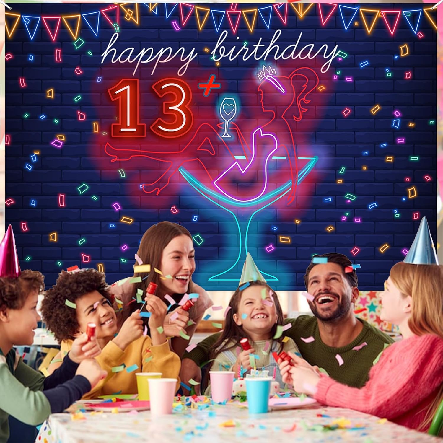 Cartel de neón con texto en inglés Happy 13 Birthday Girl Happy 13 Years – Cartel de fondo para decoración temática de spa para niñas, mujeres,