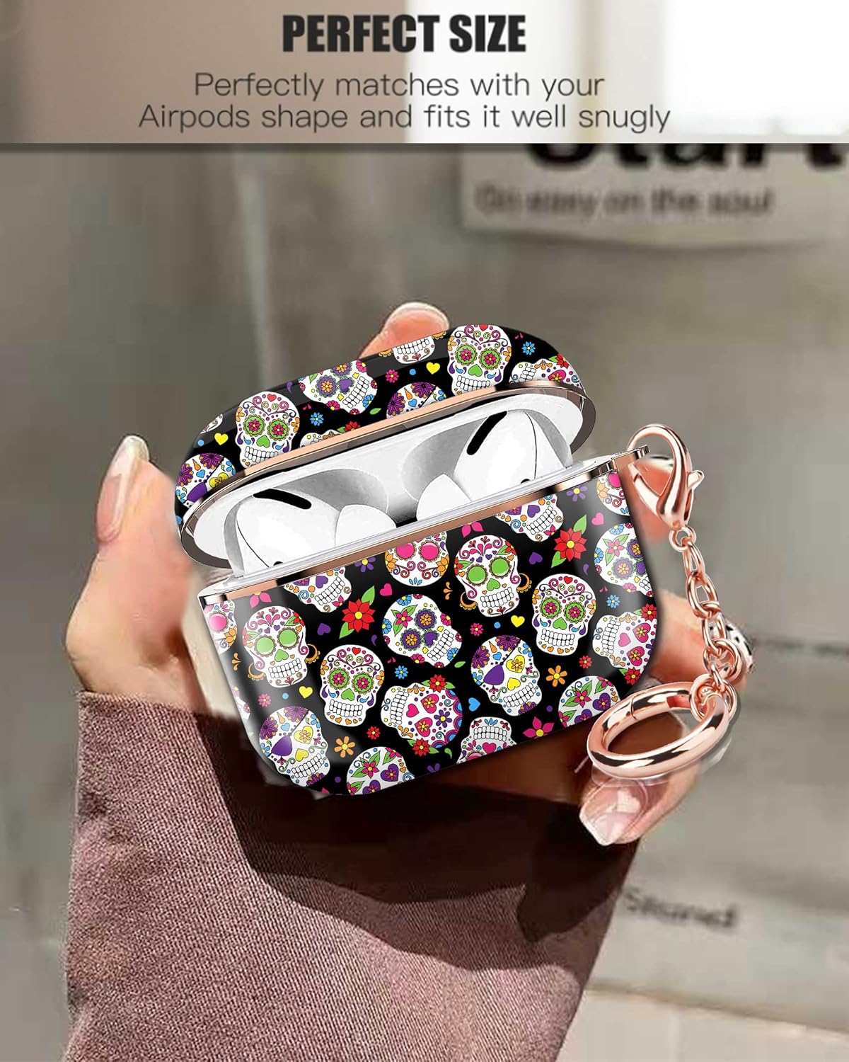 Funda para Airpod Pro 2 para Airpod Pro de 2 generación, a prueba de golpes, con llavero de oro rosa para niñas, mujeres y hombres (esqueleto de
