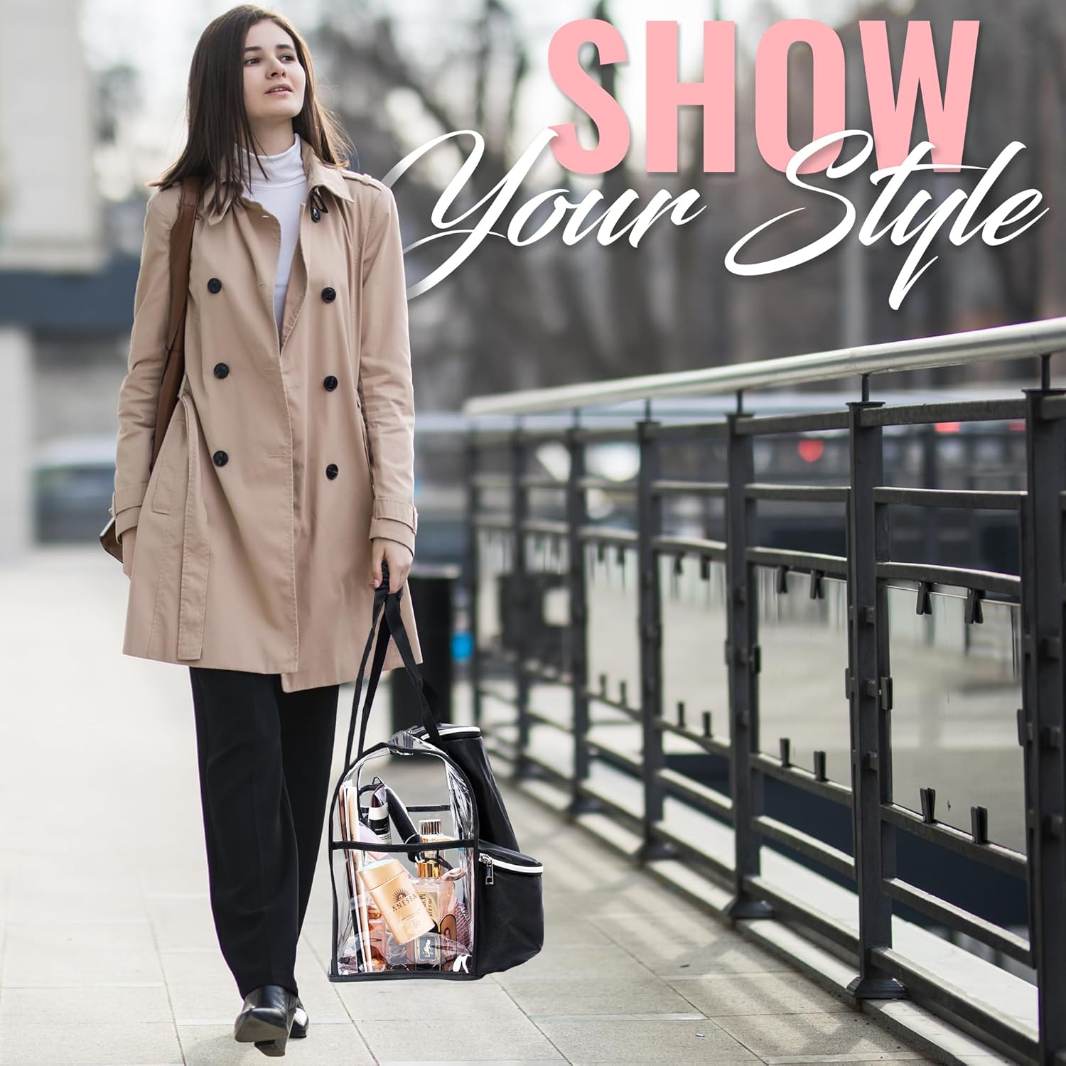 Bolsa de maquillaje transparente extragrande para mujer, bolsas de aseo impermeables para viajes, bolsa organizadora de cosméticos transparente con