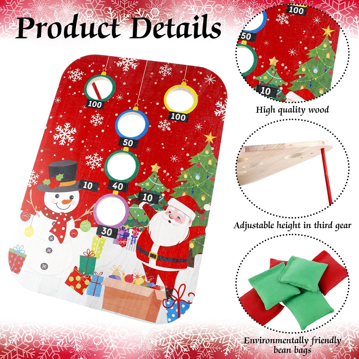 Juego grande de lanzamiento de bolsas de frijoles de Navidad (incluye 6 bolsas, rojo verde) recuerdo de fiesta de Navidad para niños y adultos,