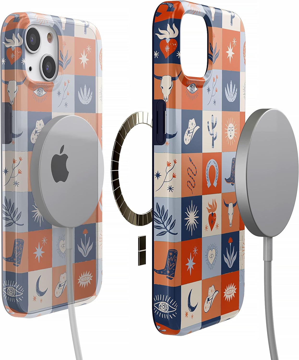 Casely Funda para iPhone 13  Compatible con MagSafe  Dirt Road Chic  Funda bohemia Western Squares