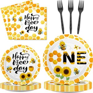 100 piezas de suministros de fiesta de primer cumpleaños de abeja, platos de papel y servilletas desechables para decoración de primer cumpleaños de 100 piezas de suministros de fiesta de primer cumpleaños de abeja, platos de papel y servilletas desechables para decoración de primer cumpleaños de