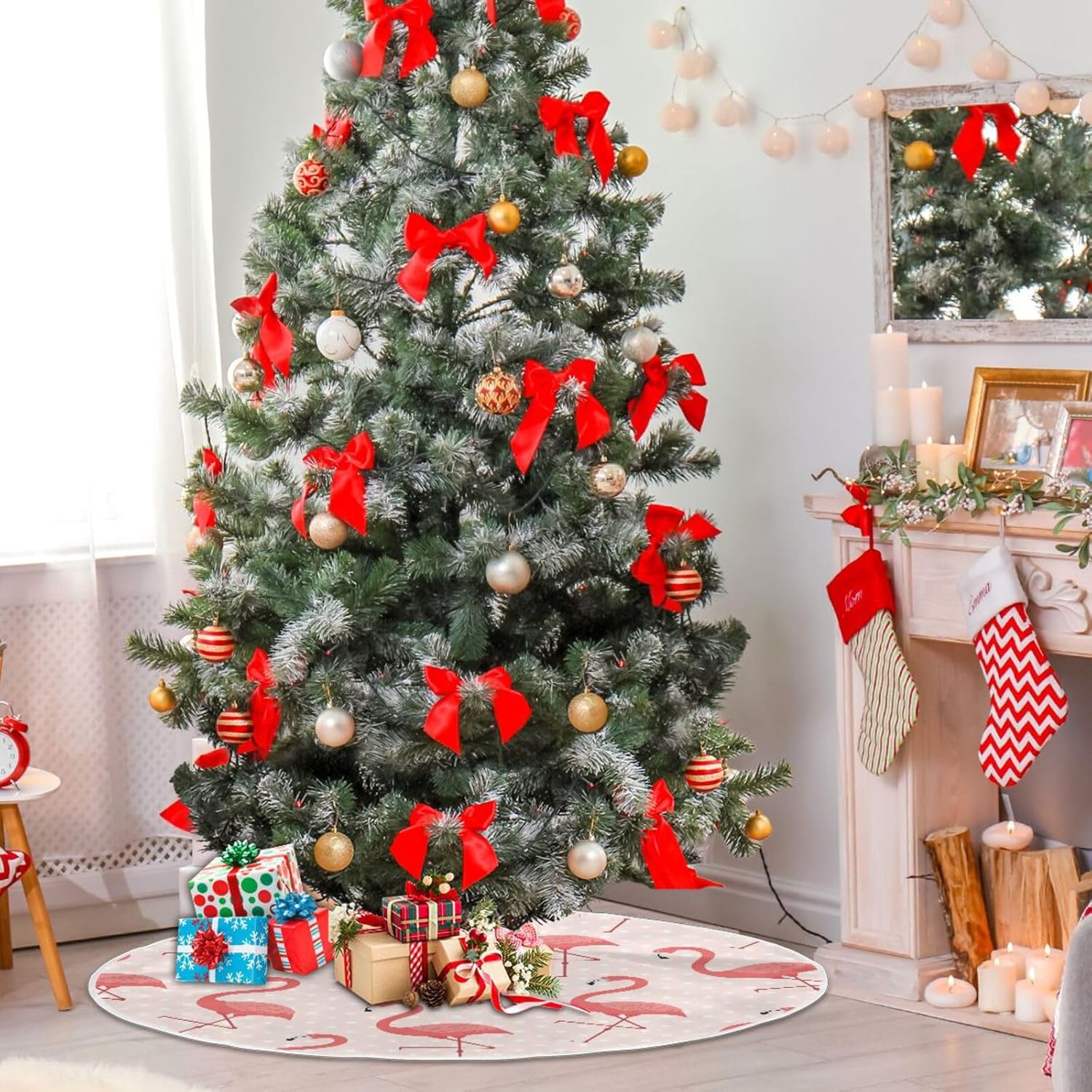 Flamingos – Falda para árbol de Navidad, decoración navideña, falda moderna para árbol de Navidad
