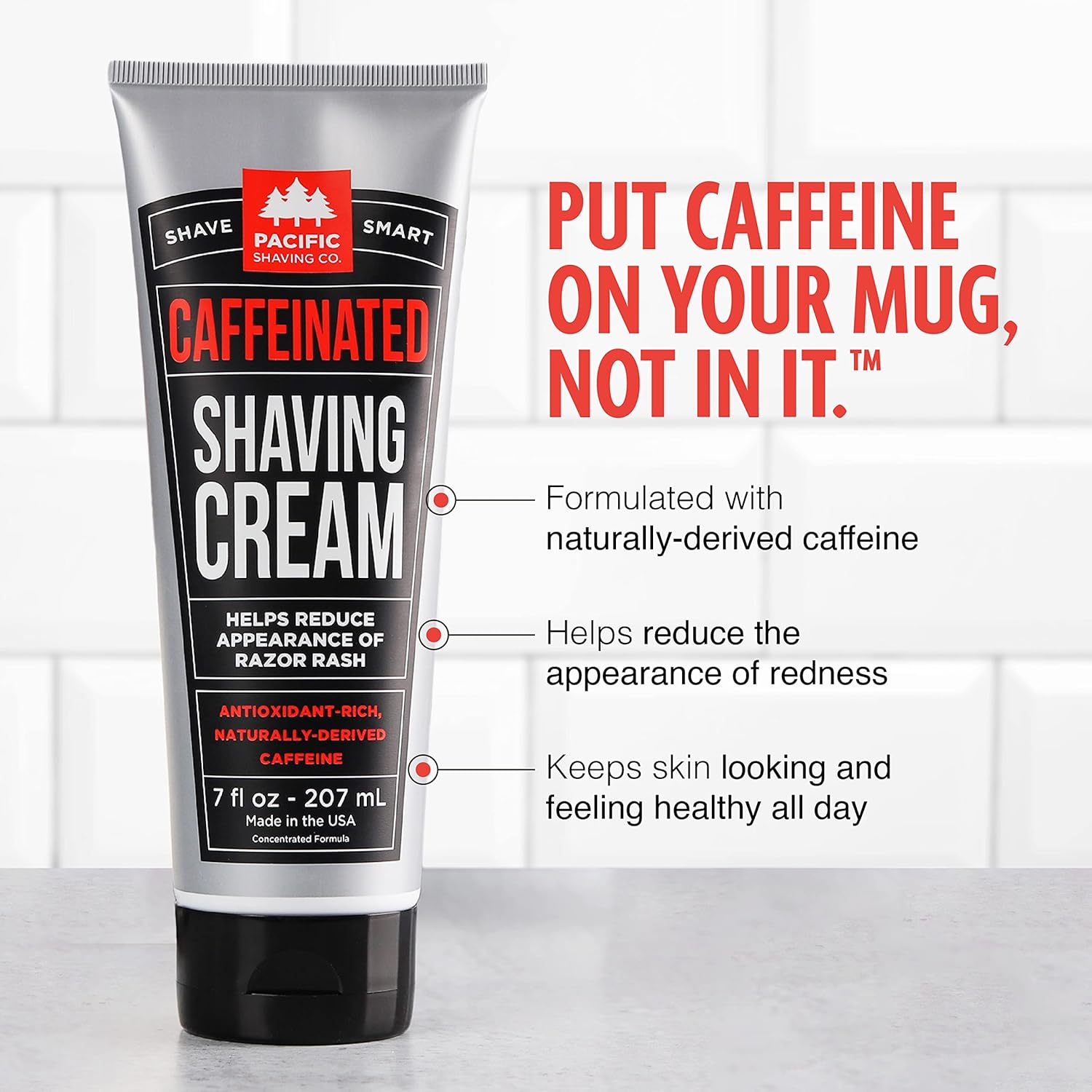 Pacific Shaving Company Crema de afeitar con cafeína ayuda a reducir la apariencia de enrojecimiento con ingredientes naturales seguros y derivados