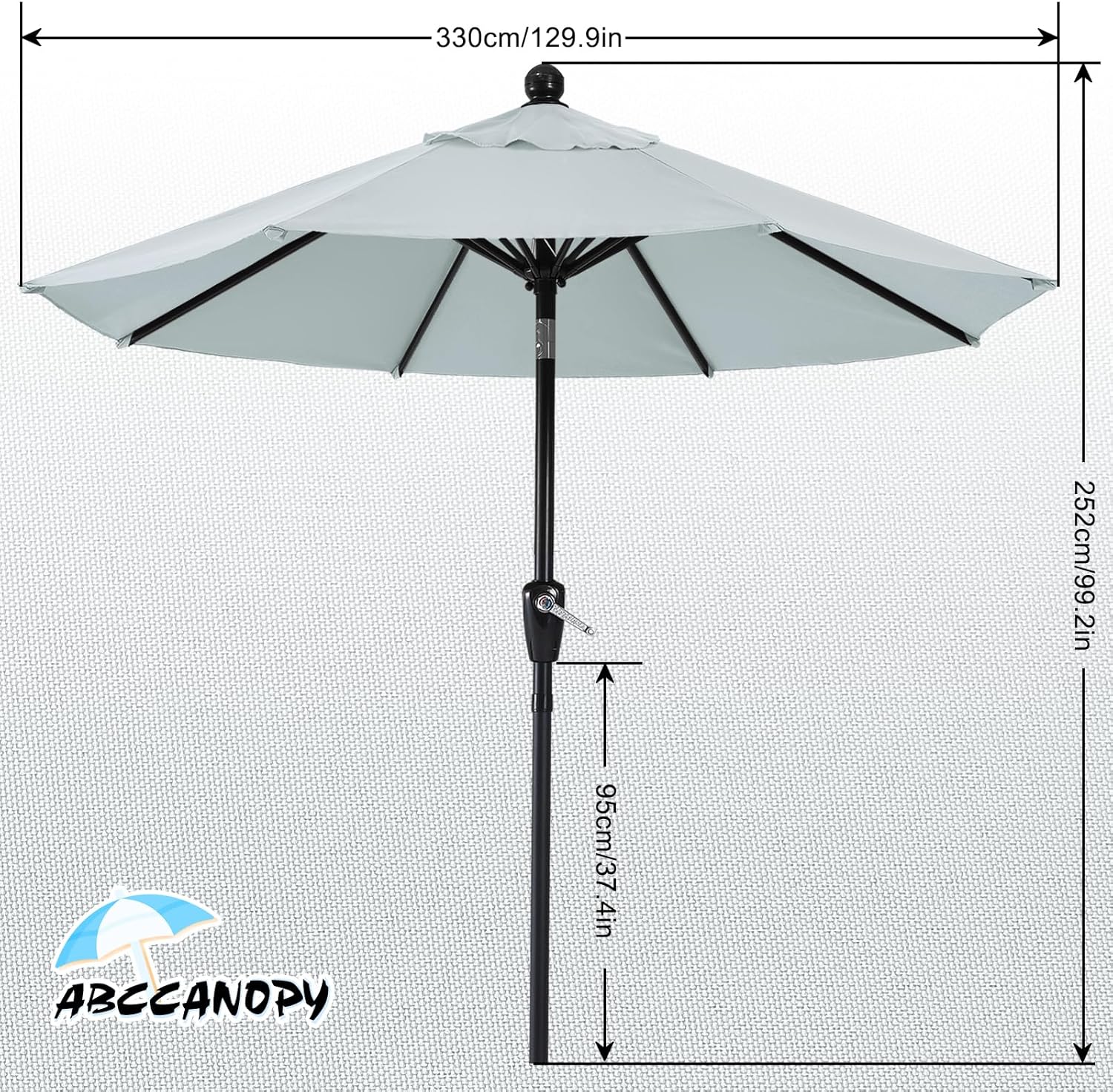 ABCCANOPY Sombrilla de patio de 11 pies  Sombrilla de mesa impermeable para exteriores con botón de inclinación y manivela, 8 varillas de protección
