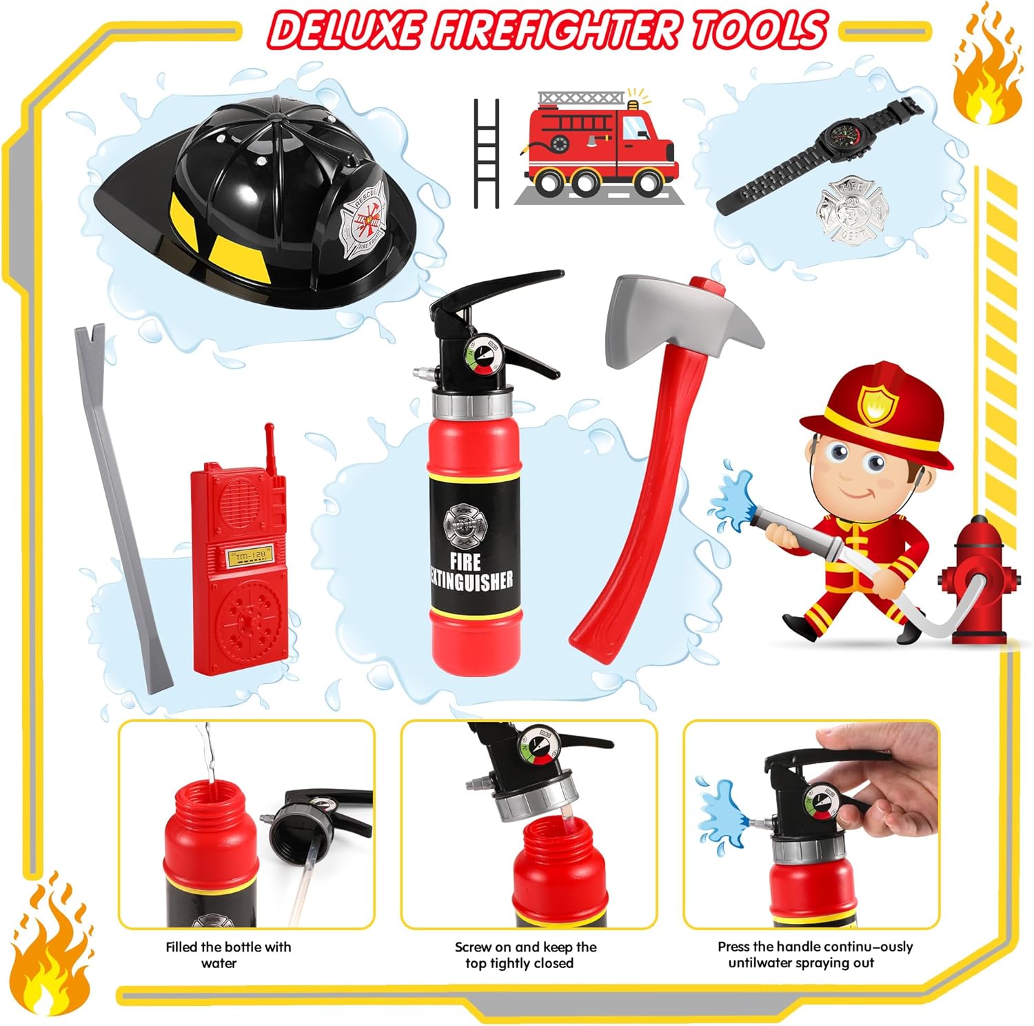 GIFTINBOX Disfraz de bombero para niños, disfraz de bombero para niños con accesorios, disfraz de Halloween para niños, juego de rol
