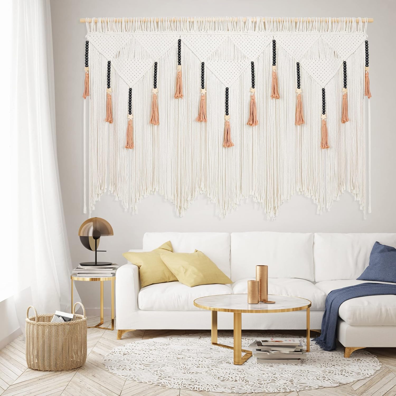 EISKBC Tapiz de macramé para colgar en la pared, cortinas grandes de macramé, decoración de pared de hilo tejido bohemio, decoración bohemia para el