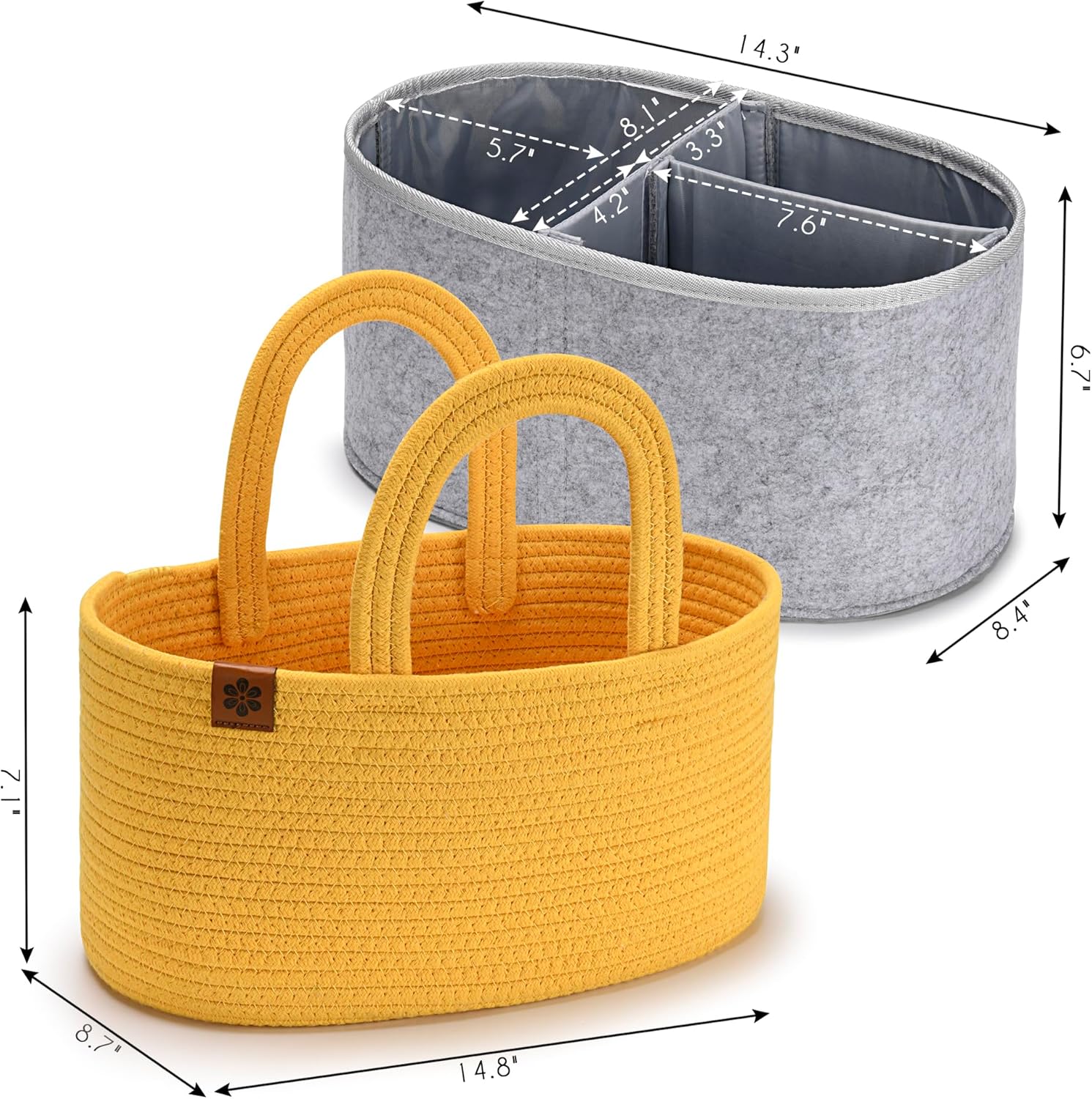 PeraBella Organizador de pañales de bebé para cambiador, cesta de pañales de cuerda de algodón para niños, organizador de pañales de guardería,