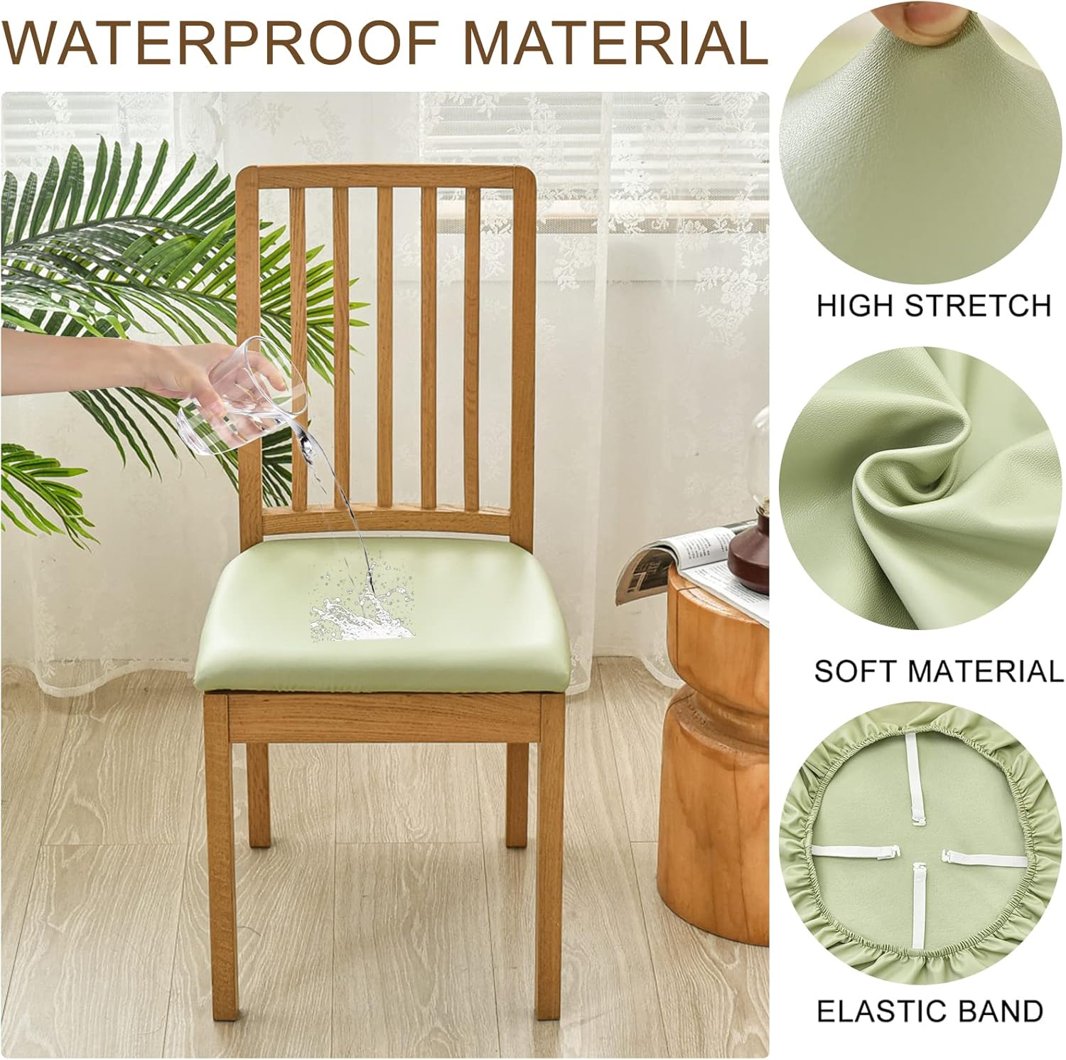 HAOYONG Juego de 4 fundas de asiento para silla, fundas impermeables de poliuretano para sillas de comedor, fundas de cojín impermeables para sillas