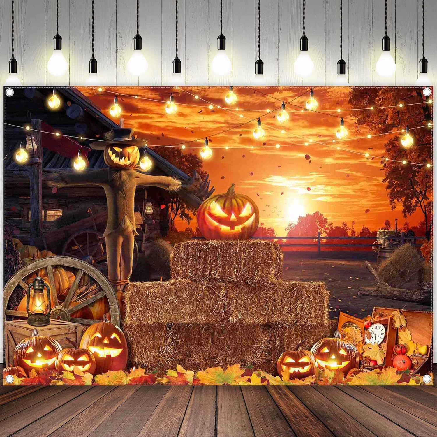 ZTHMOE Telón de fondo de fotografía de Halloween de poliéster de 7 x 5 pies, diseño de calabaza de diablo sombrío, horrible espantapájaros, cartel