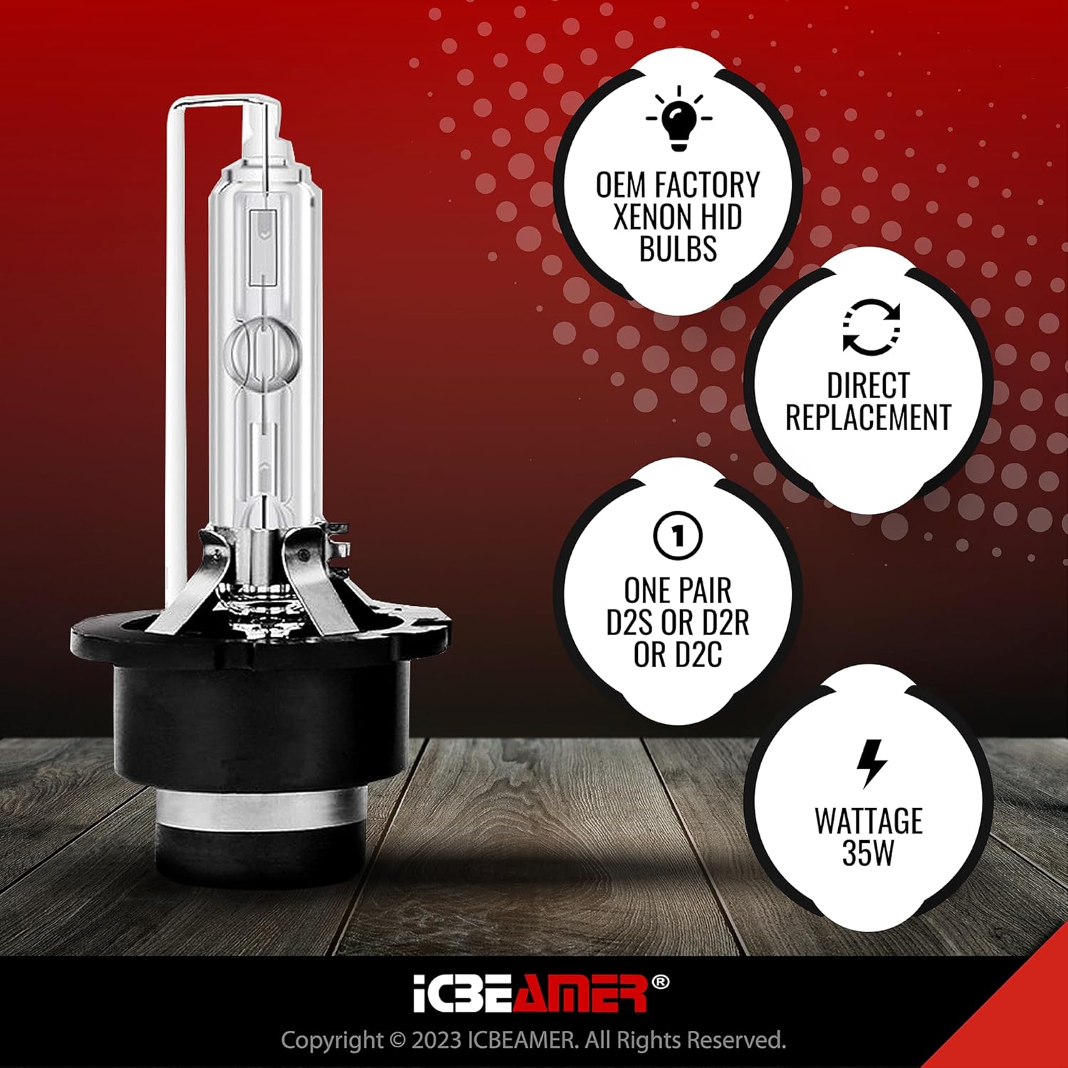 ICBEAMER 30000K D2S D2C D2R Xenon Factory HID reemplazo con foco de xenón para 66040 66240 85122, fabricante original del producto, de luz baja de