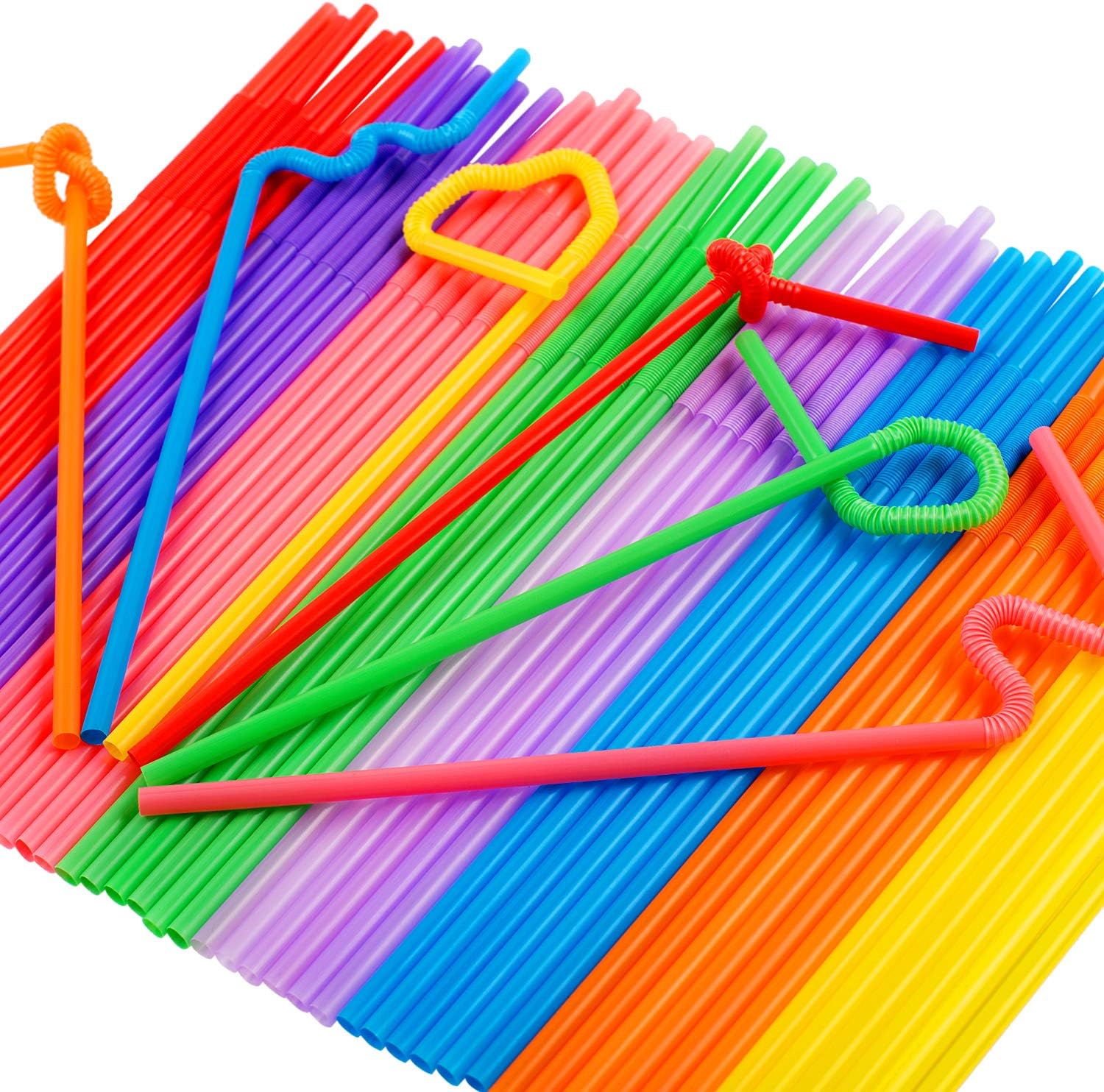 300 pajitas de plástico flexibles y coloridas, (envueltas individualmente), pajitas flexibles desechables, (9.45 pulgadas de largo y 0.23 pulgadas