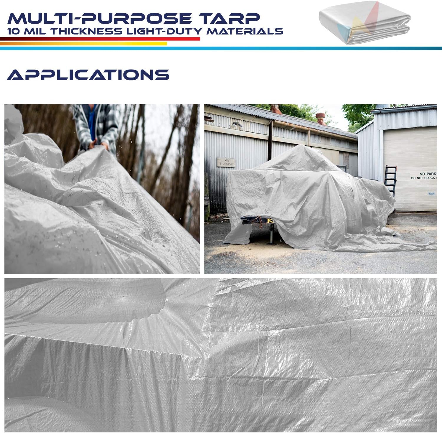 Lona de polietileno blanca impermeable de 8′ x 10′ de 0.394 in