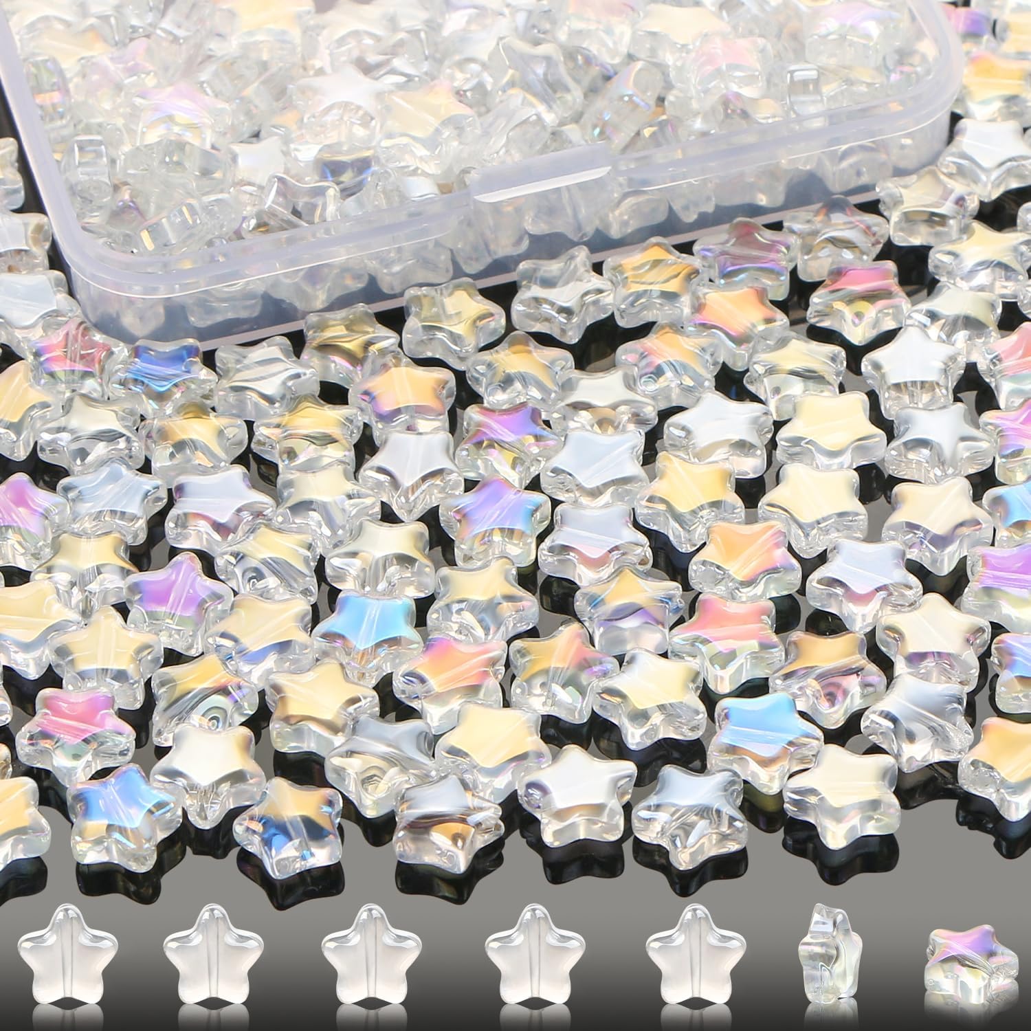 200 cuentas de estrella de cristal para hacer joyas, pulseras de estrella de cristal de EVERMARKET a granel, cuentas sueltas de estrella de color