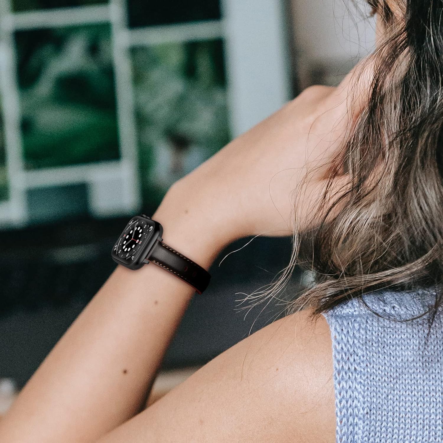 Tobfit Correa delgada de cuero para Apple Watch Band 1.496 in 1.575 in 1.614 in 1.654 in 1.732 in 1.772 in, correa de cuero de vaca de grano