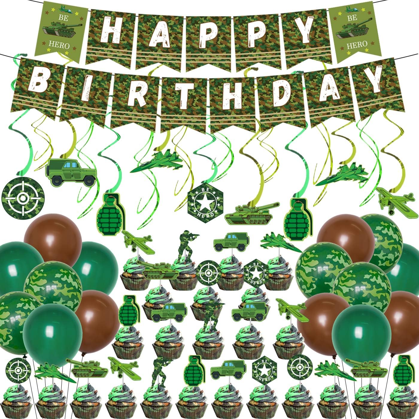 Decoraciones de camuflaje para fiesta de cumpleaños, soldado del ejército, suministros de fiesta militar, globos de camuflaje verde, pancarta de