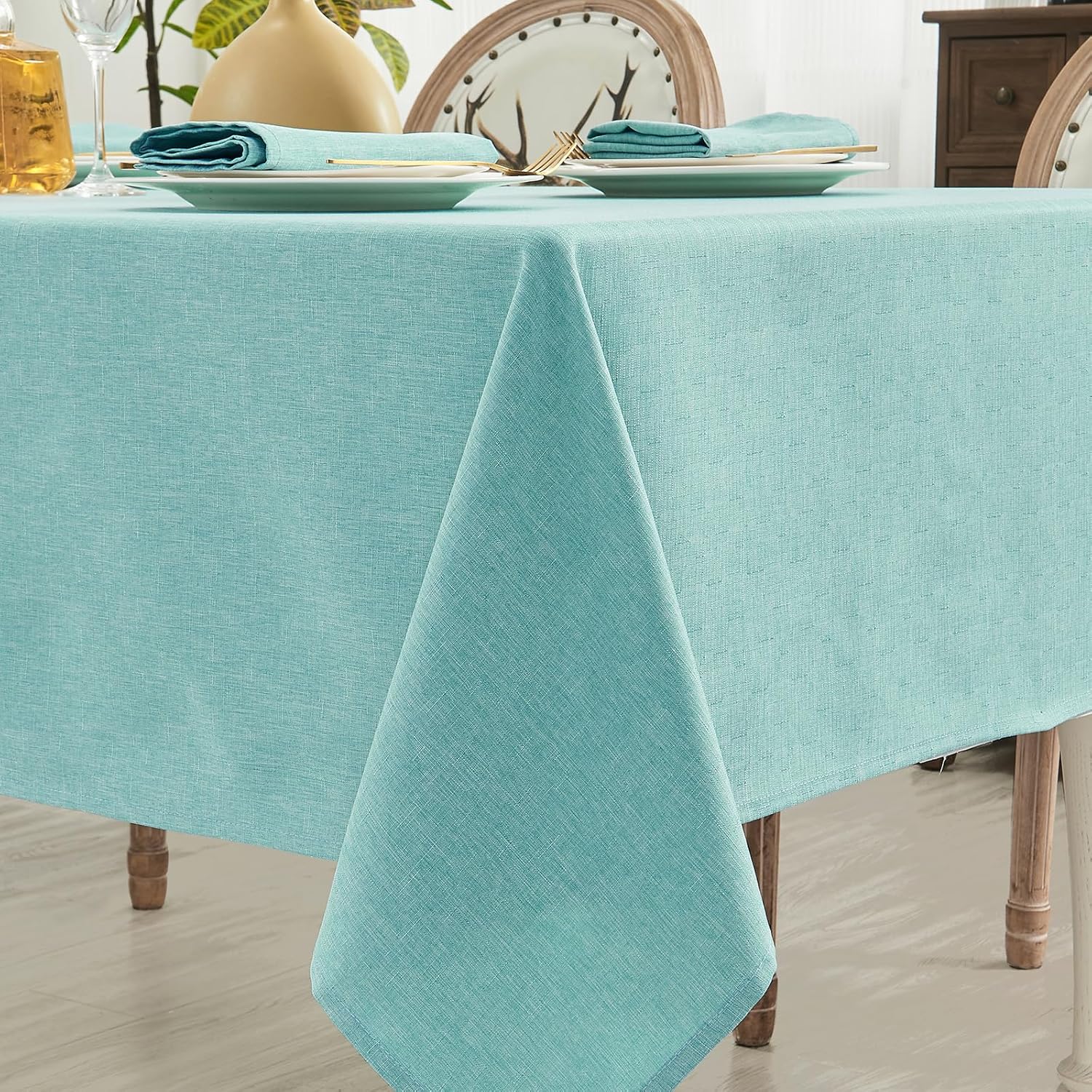 Mantel rectangular, impermeable y resistente a las manchas, estilo de lino estilo granja, lavable de imitación decorativa de tela para cocina o uso