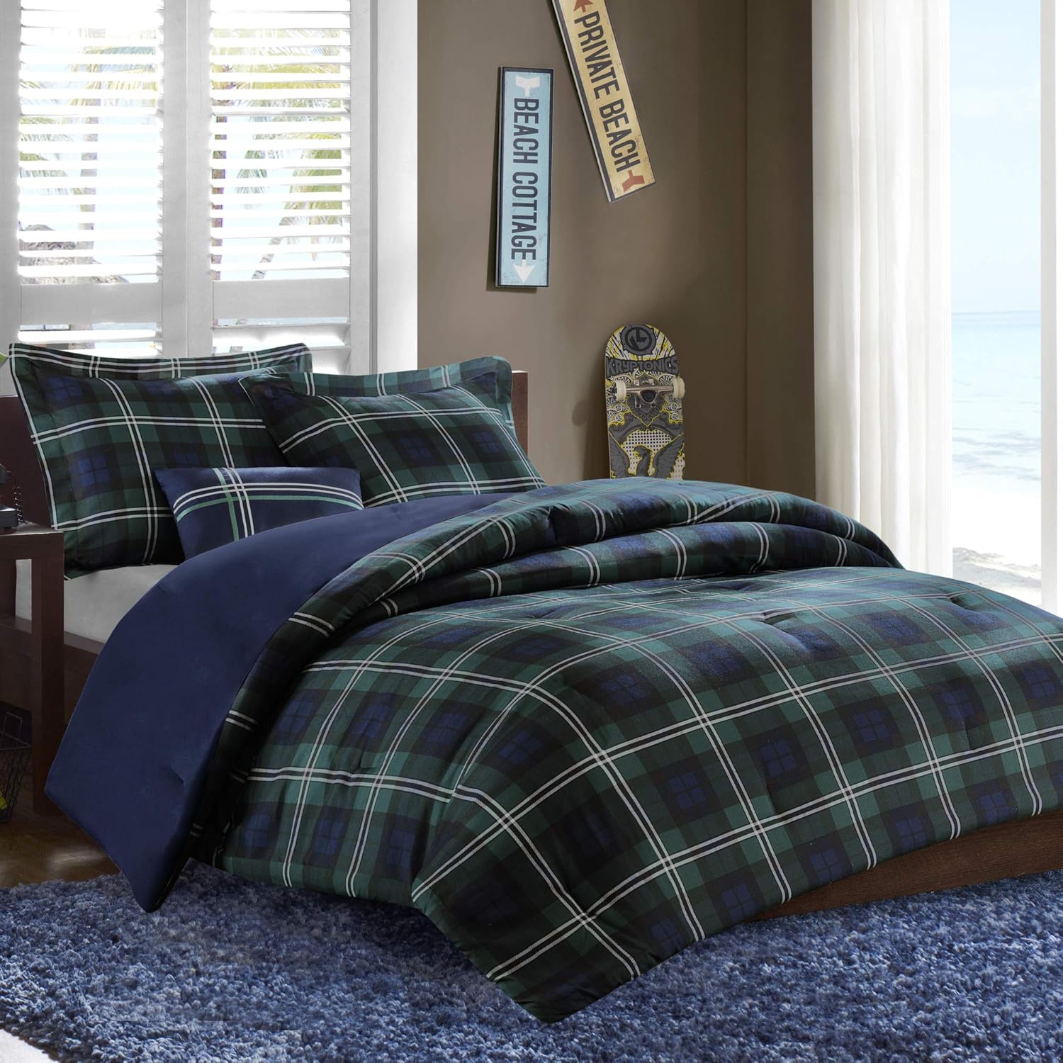 Mi Zone Acogedor juego de edredón con diseño de cuadros estilo de vida de cabaña para todas las estaciones, fundas de cama a juego, almohada