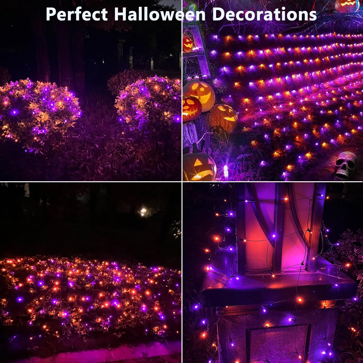 Luces de Halloween para exteriores, 100 luces LED de red de Halloween de 5 x 5 pies con conectables, impermeables, con certificación UL y diseño de