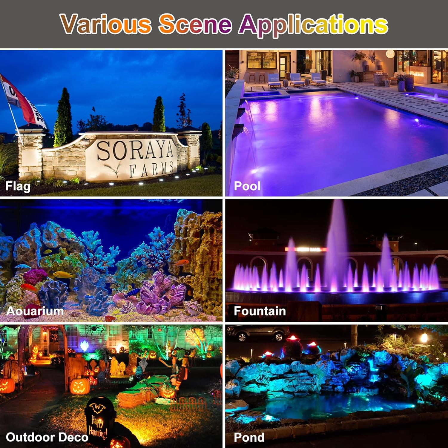 Luces de estanque RGB, LED superbrillantes, sumergibles, coloridos focos de paisaje, 98 pies, control remoto, IP68, impermeable, para peces,
