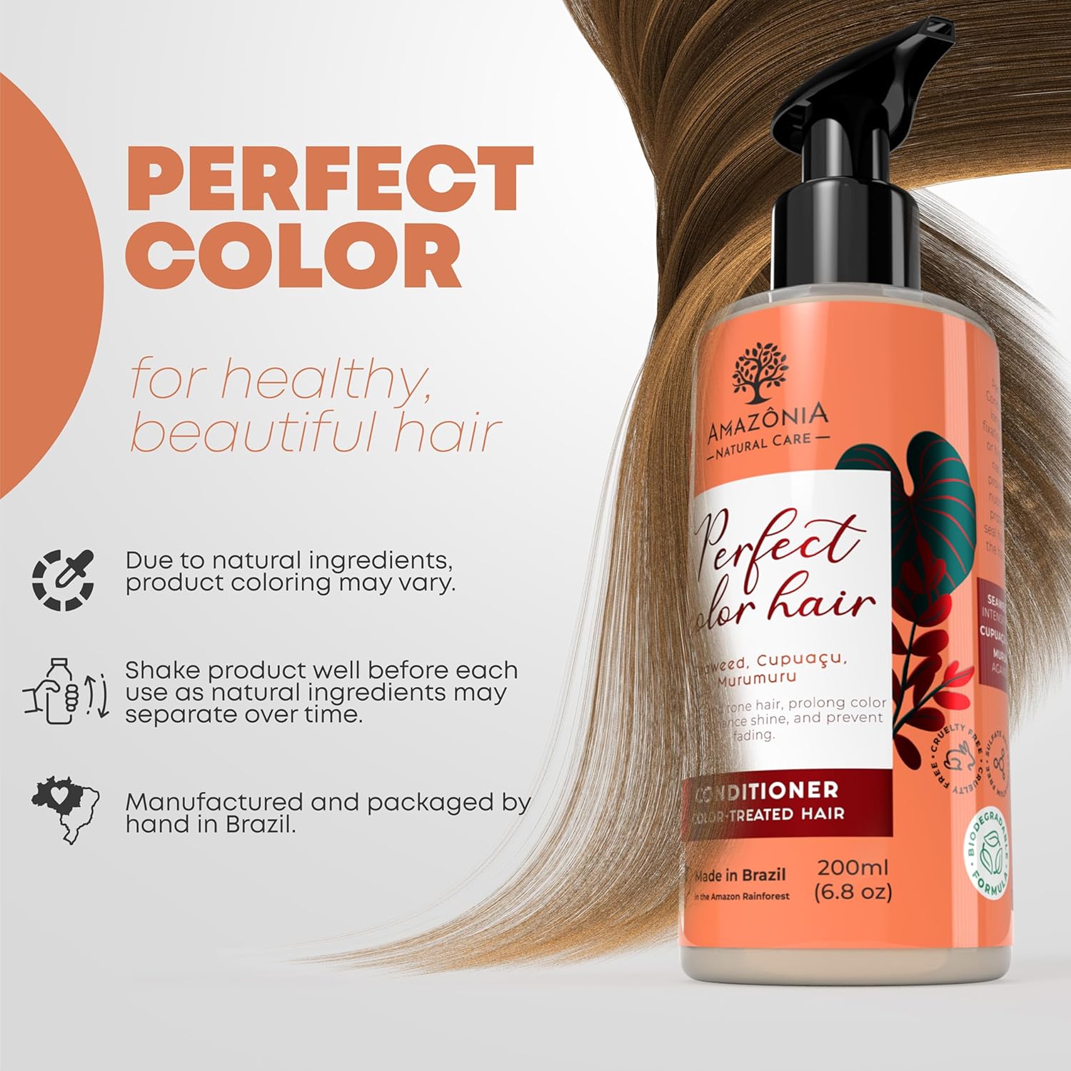 Acondicionador de color natural para hombres y mujeres, acondicionador de cabello seguro para cabello teñido  con algas marinas, cupuacu y murumuru