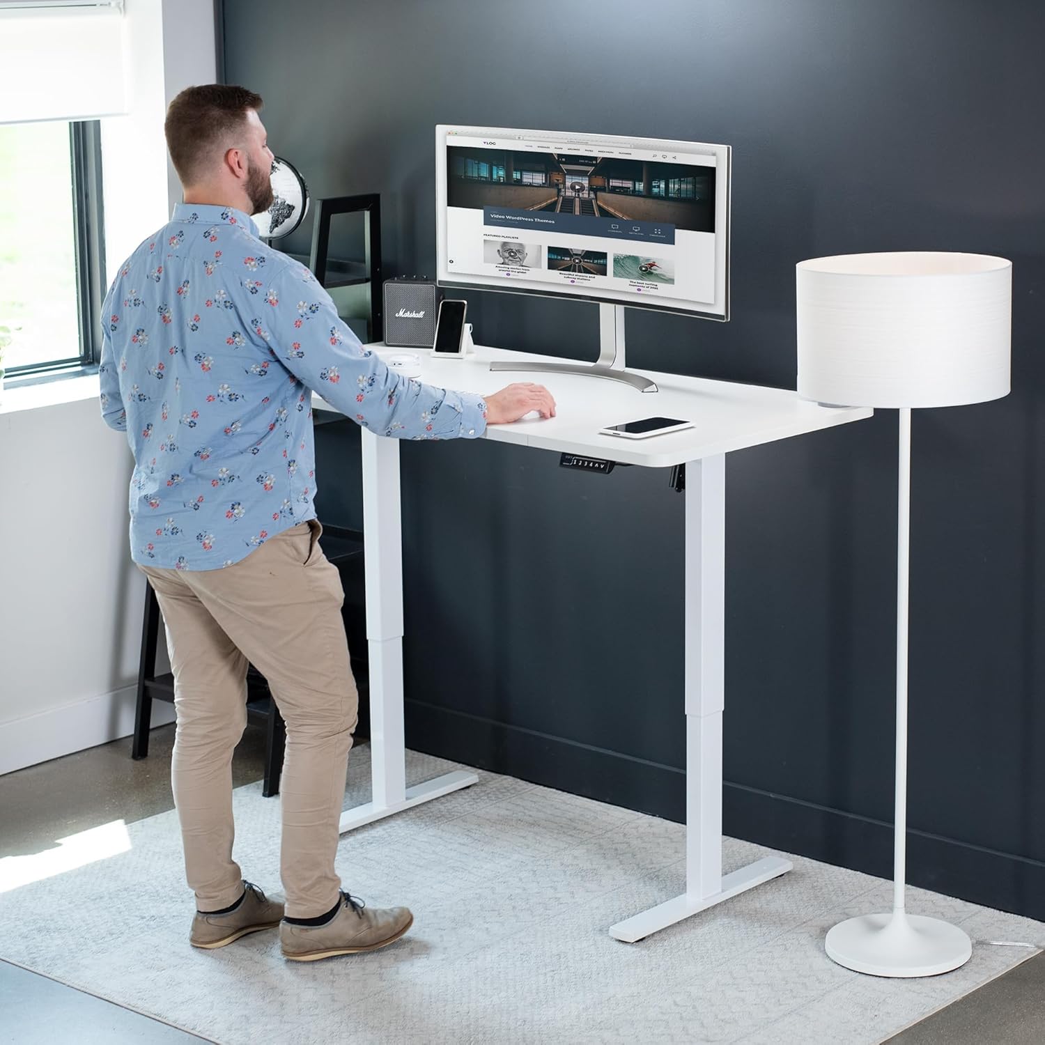 VIVO DESK-KIT-1W6W-30 – Escritorio eléctrico de altura ajustable de 60 x 30 pulgadas, mesa blanca, marco blanco, estación de trabajo de pie con