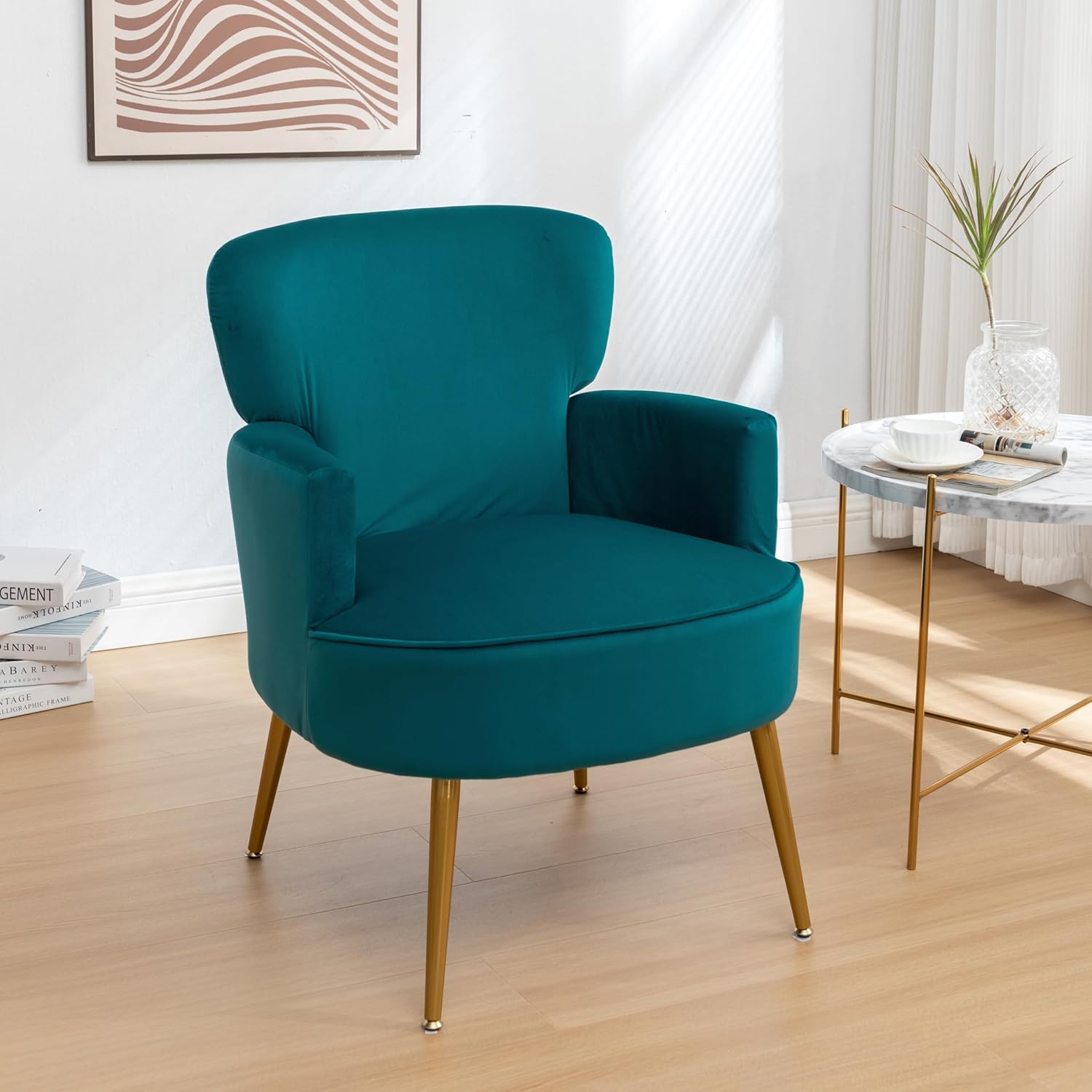 Silla decorativa de terciopelo con patas de metal dorado, sillón tapizado para espacios pequeños a medianos, sala de estar moderna, dormitorio,
