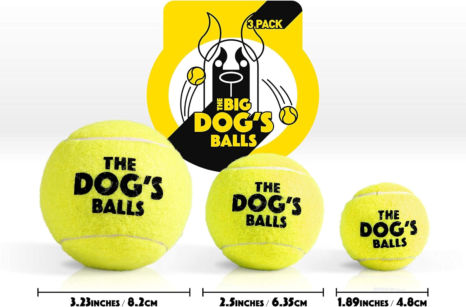 The Big Dog’s Balls, pelotas de tenis para perros, paquete de 3 unidades, color amarillo, juguete para perros de 3 pulgadas de diámetro, pelota