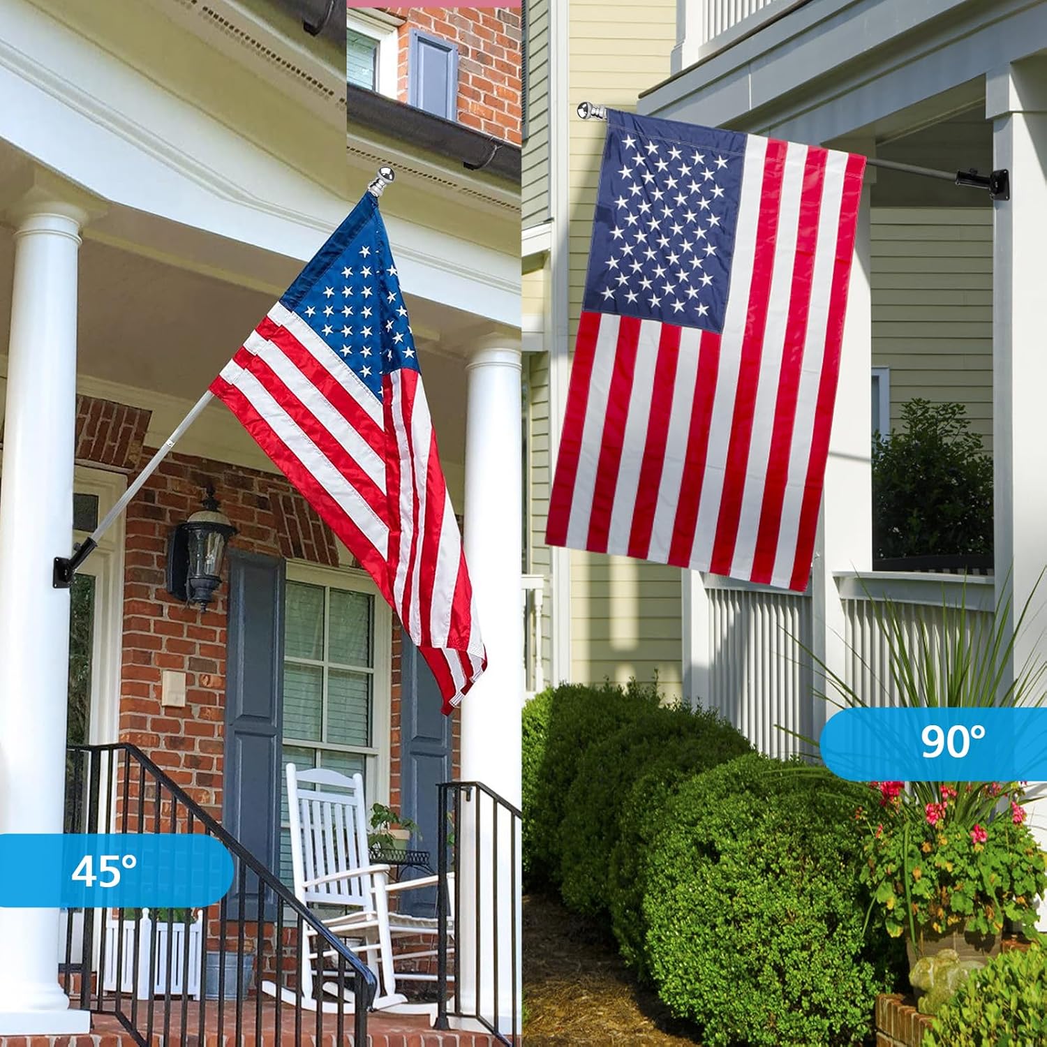 HOOPLE Soporte para asta de bandera para casa exterior, soporte de poste de bandera ajustable, soporte de bandera de metal para exterior, soporte de