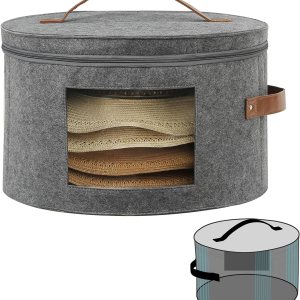 Qozary Caja de almacenamiento reforzada para sombreros, organizador de sombreros para mujeres y hombres, caja de sombrero de vaquero con paneles de Qozary Caja de almacenamiento reforzada para sombreros, organizador de sombreros para mujeres y hombres, caja de sombrero de vaquero con paneles de