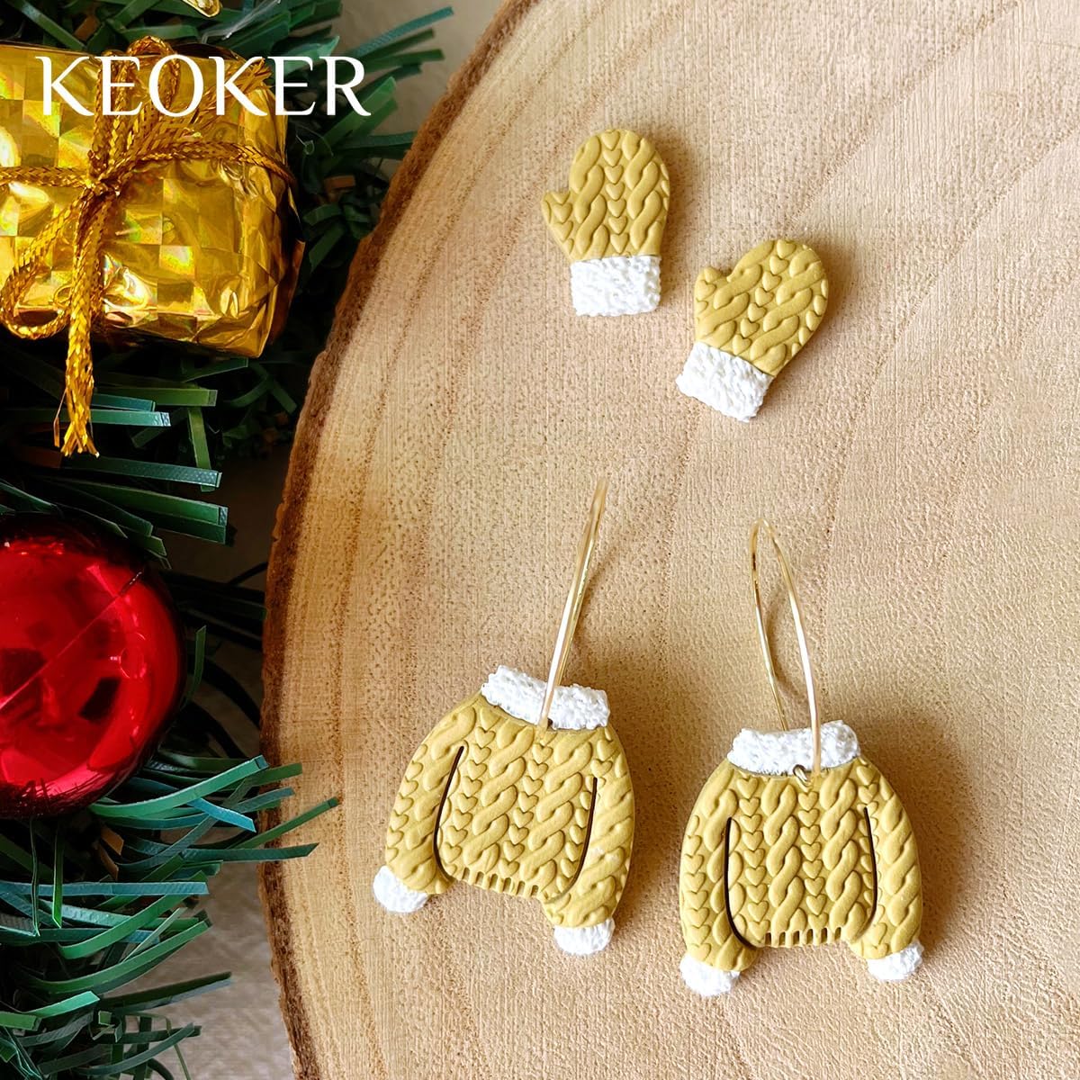 Keoker Hoja de textura de arcilla polimérica para Navidad, tapete de textura de arcilla navideña para hacer aretes, joyas, herramientas de aretes de