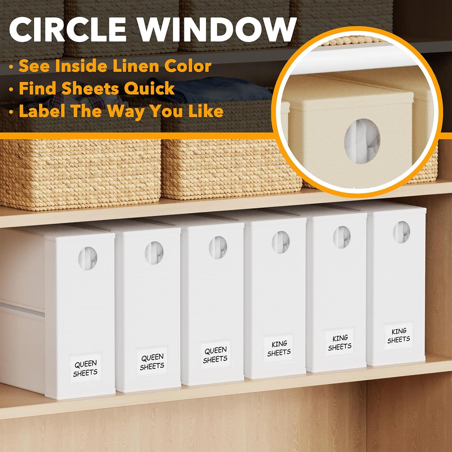 SpaceAid Paquete de 6 organizadores y almacenamiento de sábanas, organizador de sábanas plegable para armario de lino, juego de sábanas con ventana