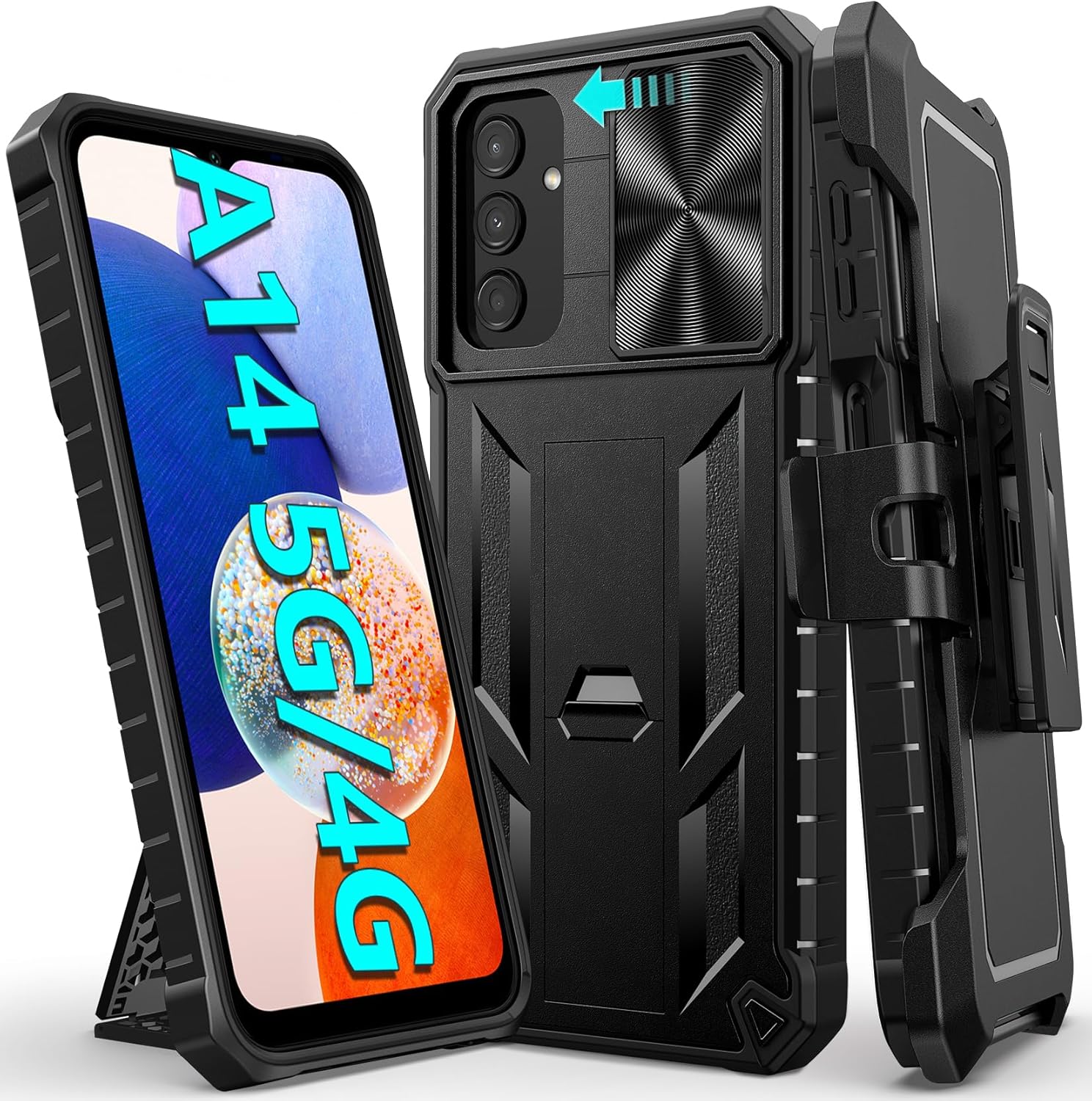 FNTCASE Case for Samsung Galaxy A14-5G Military Grade Drop Proof Protection Rugged Protective A14 Cell Phone Cover with Belt Clip Holster Kickstand