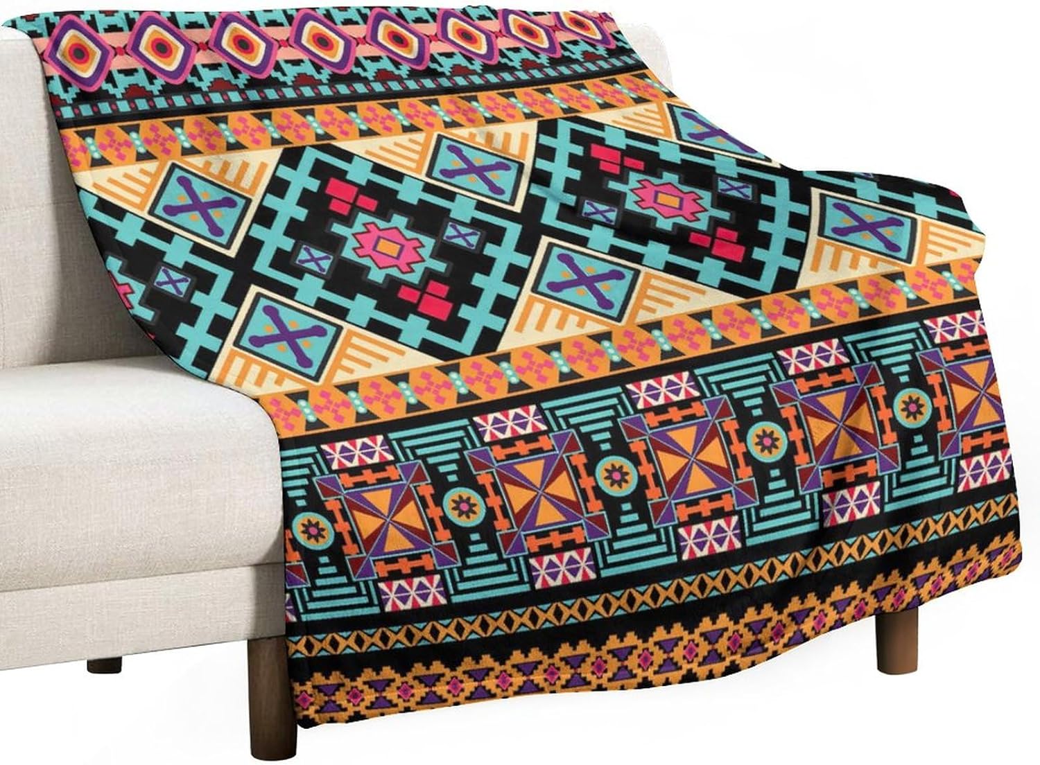 Manta azteca tribal del suroeste, manta de franela súper suave para cama y sofá (franela de 10.32 ozm), 50 x 70 pulgadas