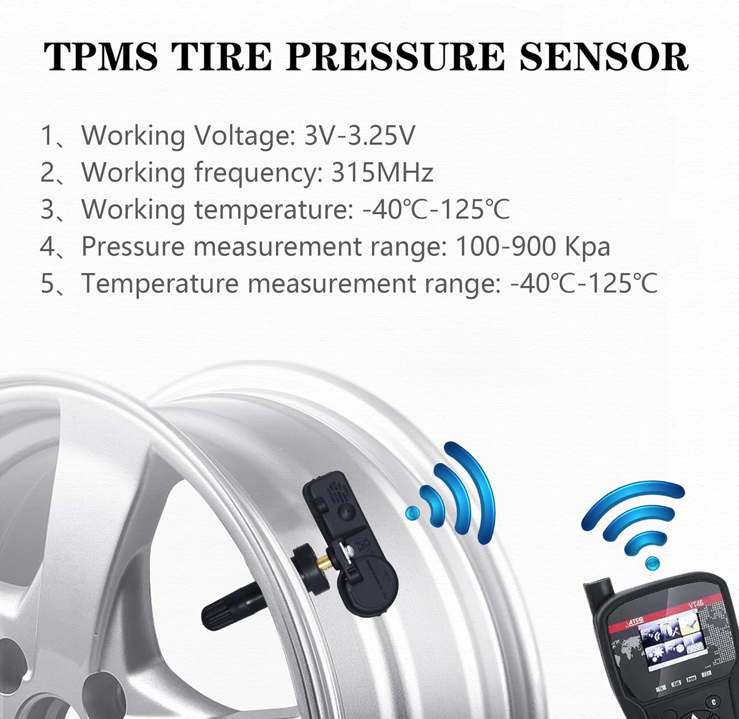 Sensor de presión de neumáticos 315Mhz 4 piezas compatible con Ford F150 Focus Ranger Lincoln Mkz Mazda Tribute B2300 Mercury Mariner Sistema de
