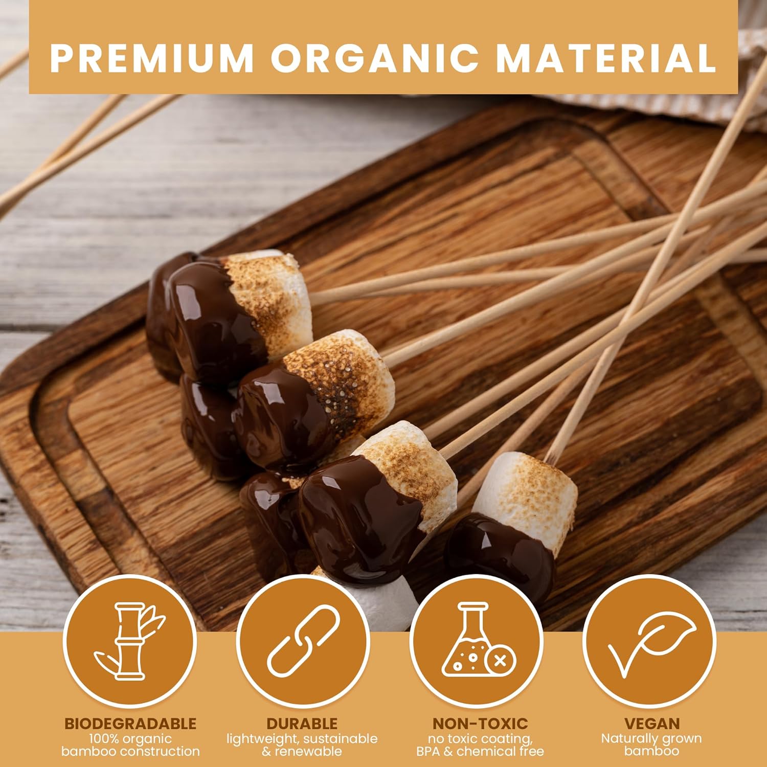 DecorRack Brochetas de bambú natural de 6″8″10″12″, brochetas de madera para barbacoa, parrilla, aperitivos, frutas, smores, cóctel, brunch, palitos
