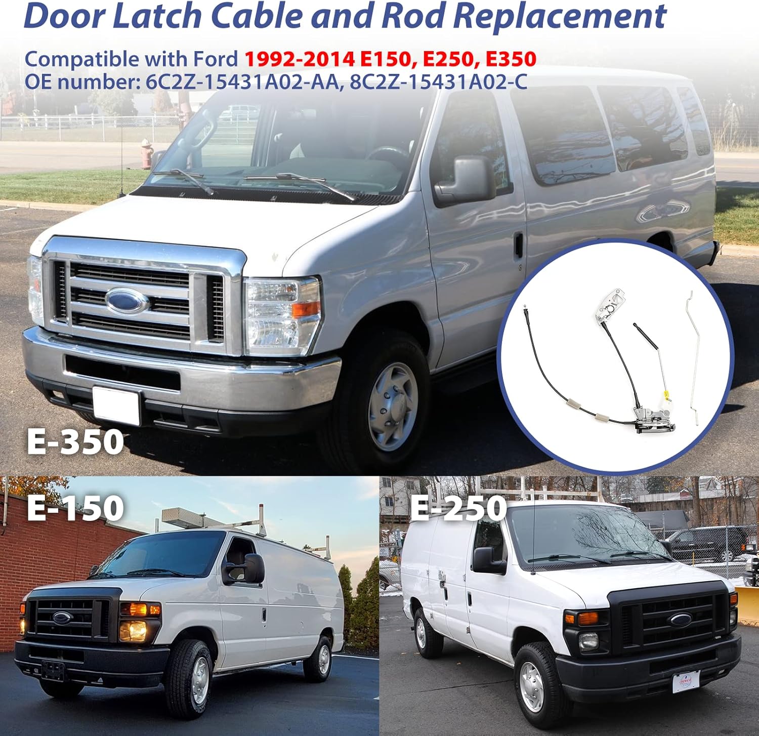Pestillo de puerta para Ford E150 E250 E350, pestillo de puerta trasera derecha con cable y varilla para reparación de camiones Ford, OE
