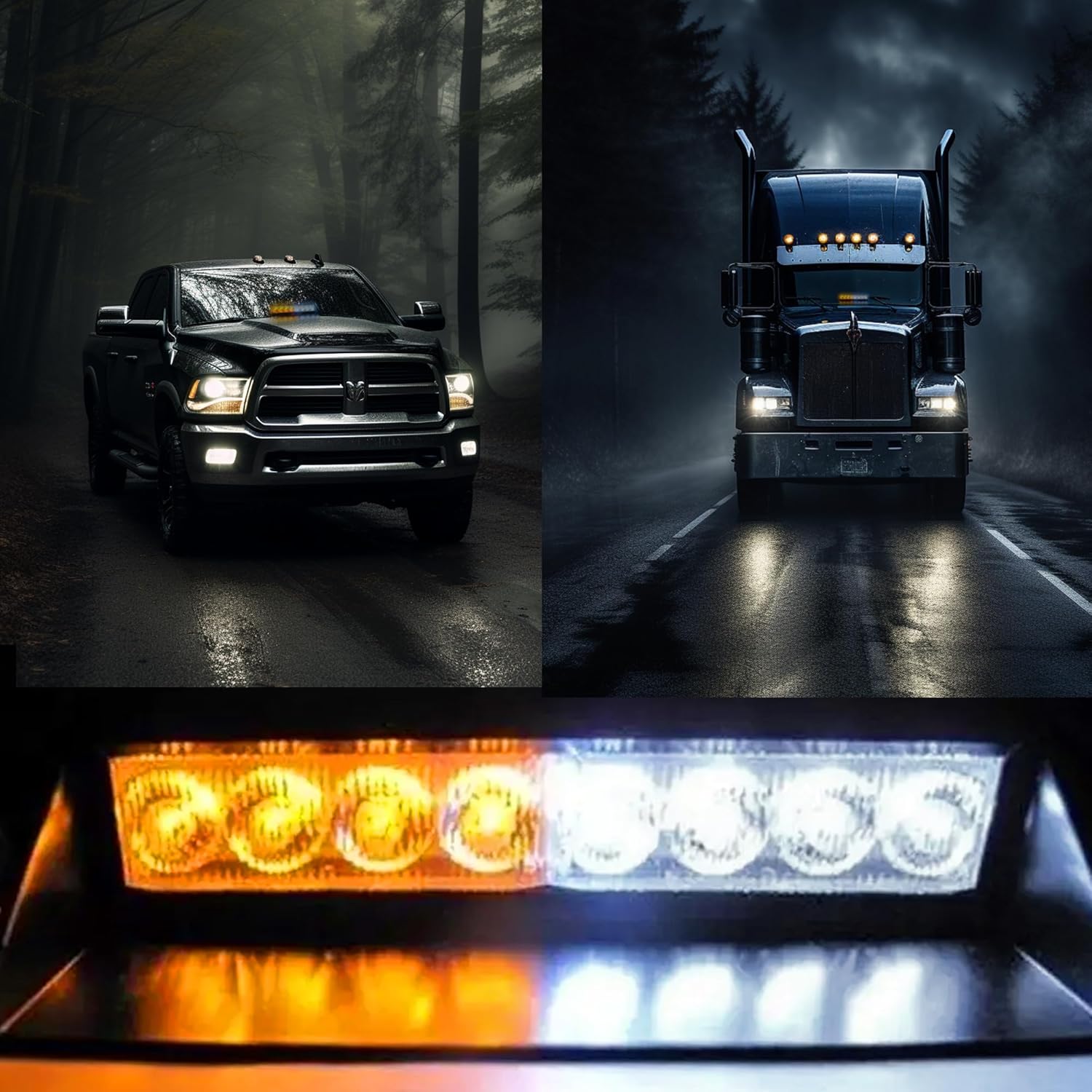 HQRP 8-LED CocheCamión Visera Tablero de Emergencia Estroboscópica Luz BlancaÁmbar Lámpara Bar