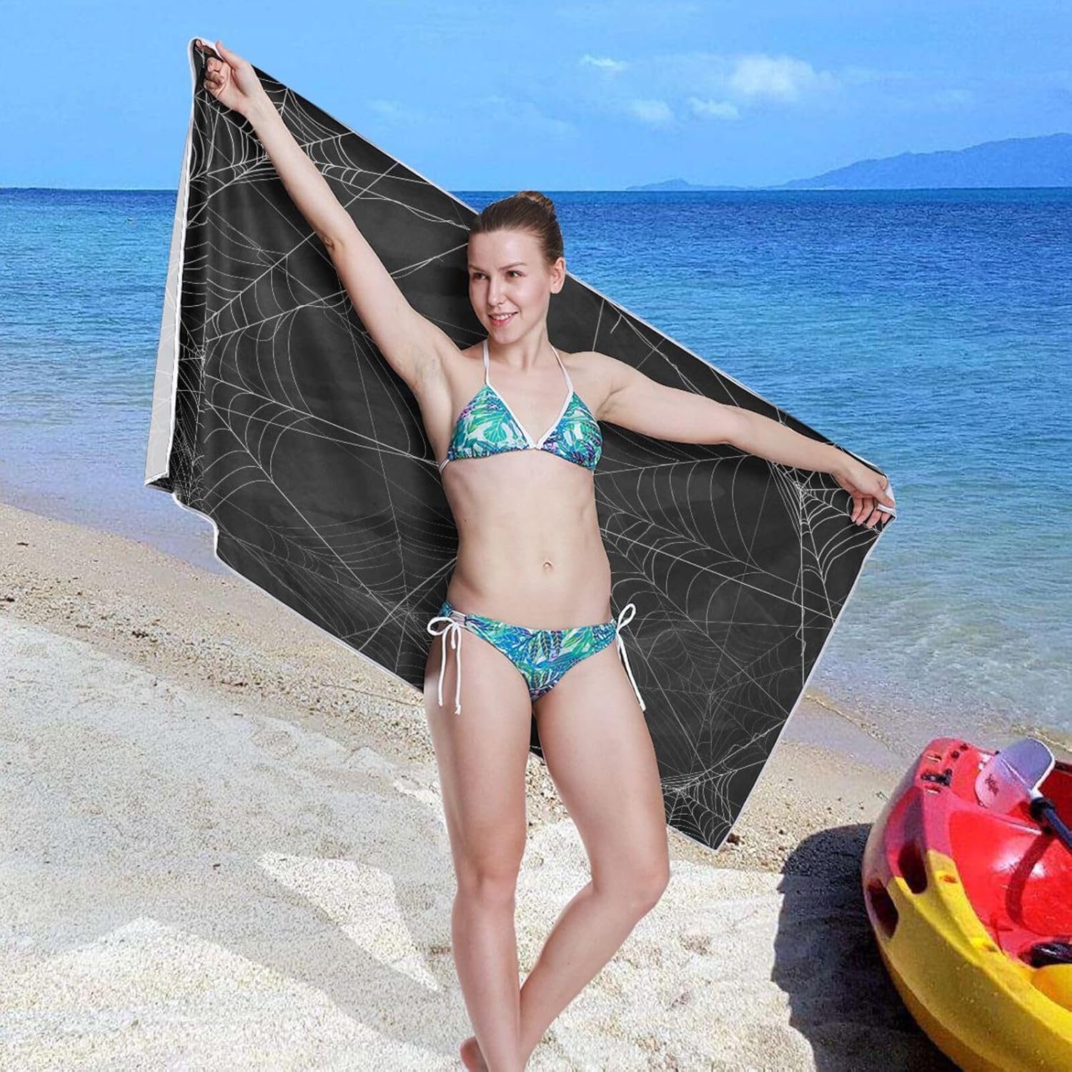 Toalla de playa de microfibra absorbente de tela de araña, toalla de viaje portátil de secado rápido para gimnasio, yoga, natación, 71 x 31 pulgadas
