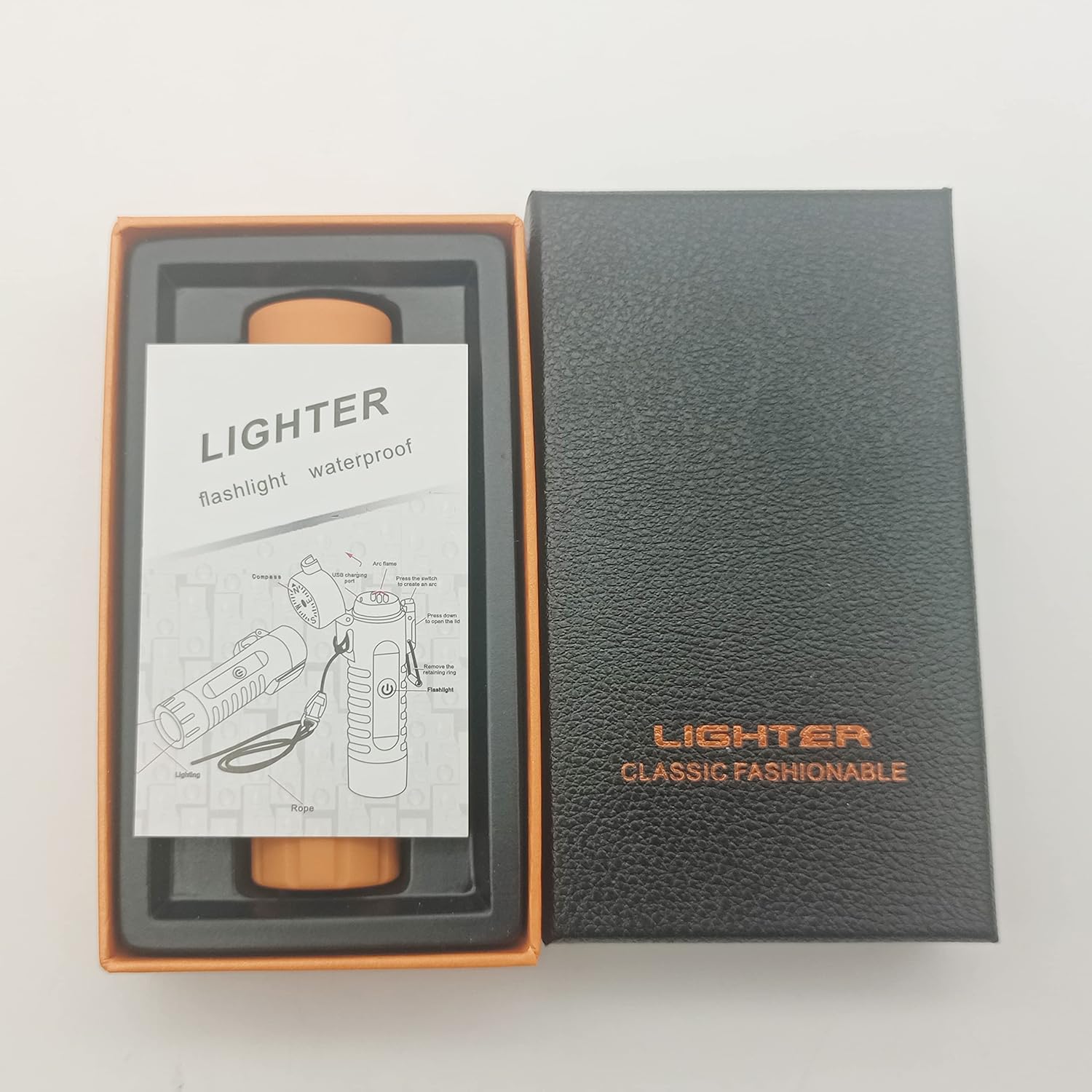 SKRFIRE Encendedor eléctrico recargable USB de plasma de doble arco, impermeable, fresco, portátil, con brújula, linterna a prueba de viento,