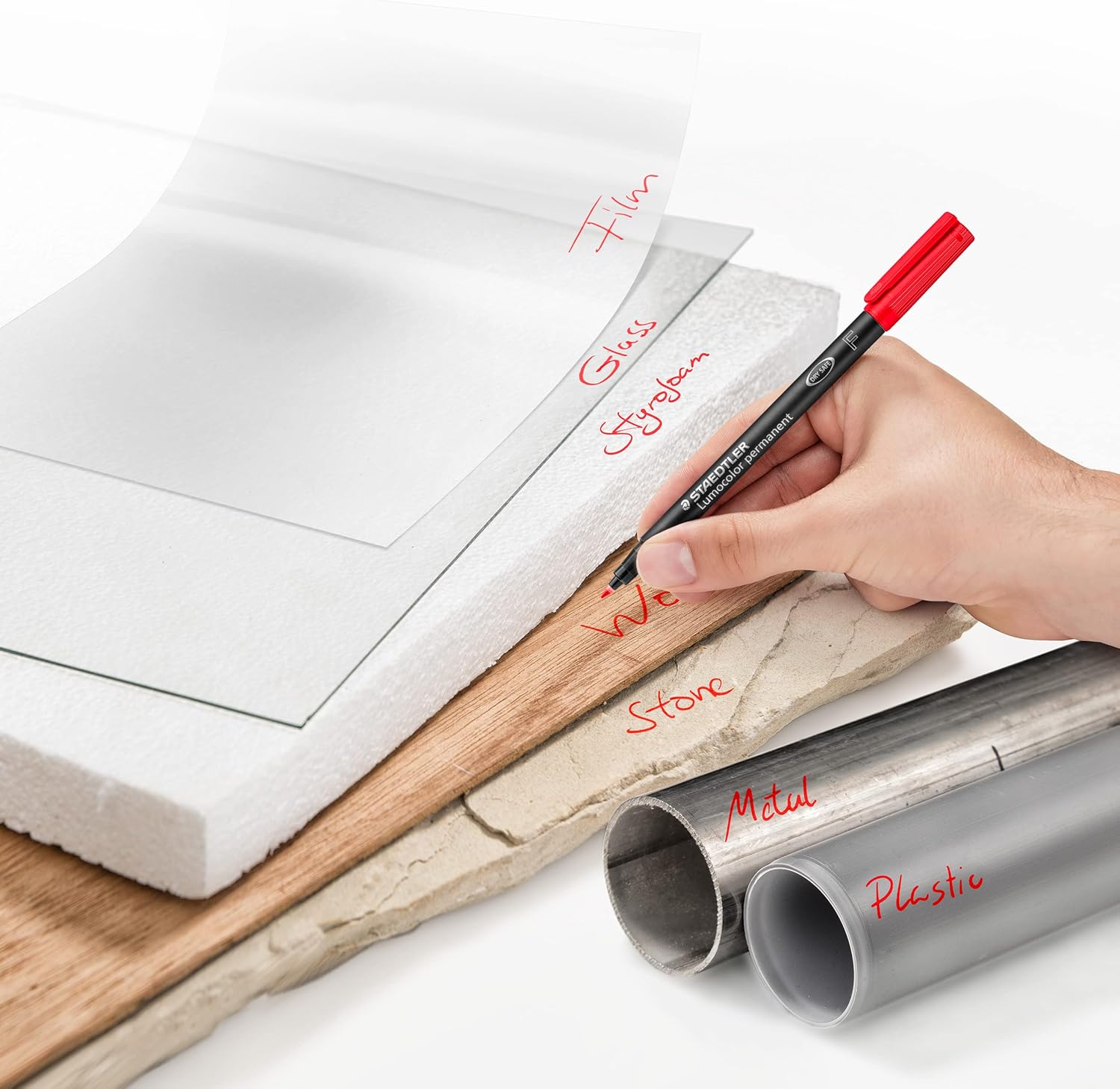 STAEDTLER 318-2 Lumocolor – Bolígrafos finos permanentes universales, color rojo, paquete de 10 (318-2 VE)