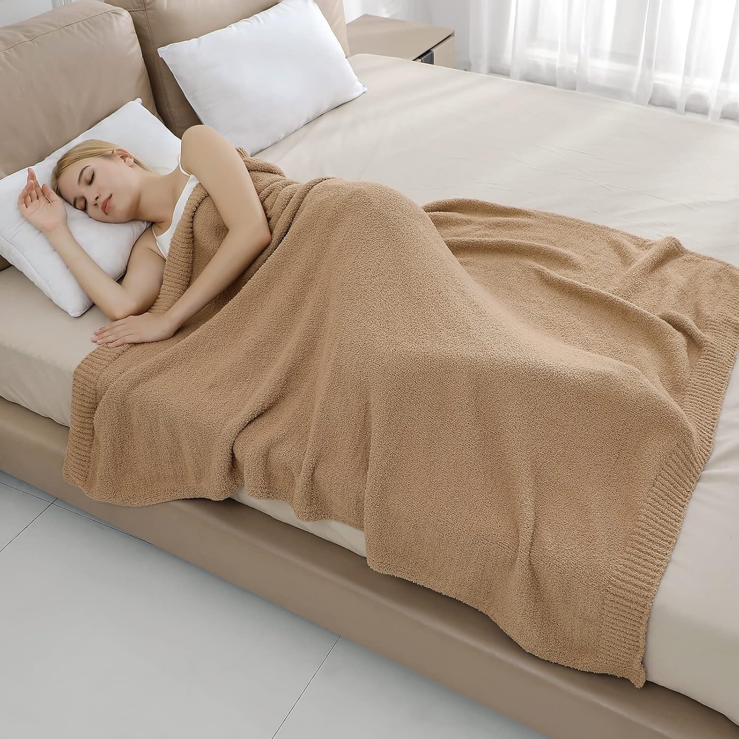 bearberry Manta súper suave y esponjosa, ligera, acogedora y cálida para sofá, cama, sofá durante todas las estaciones (camello, 40 x 50 pulgadas)