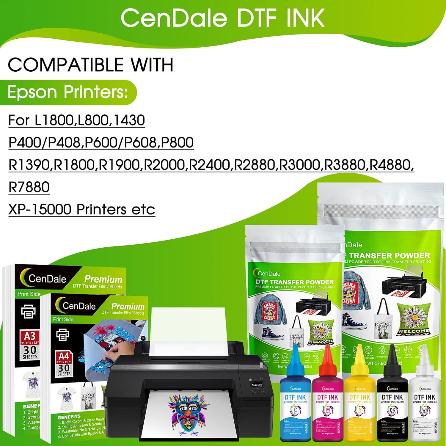 Tinta DTF prémium de 101.4 fl oz – Tinta de transferencia DTF para película de PET, tinta DTF de repuesto para Epson ET-8550, L1800, L800, XP15000,