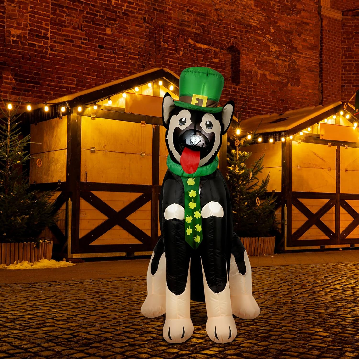 Glimin Perro pastor alemán inflable de 5 pies con luz LED gigante iluminado, decoración inflable de pastor alemán para vacaciones, patio, exterior,
