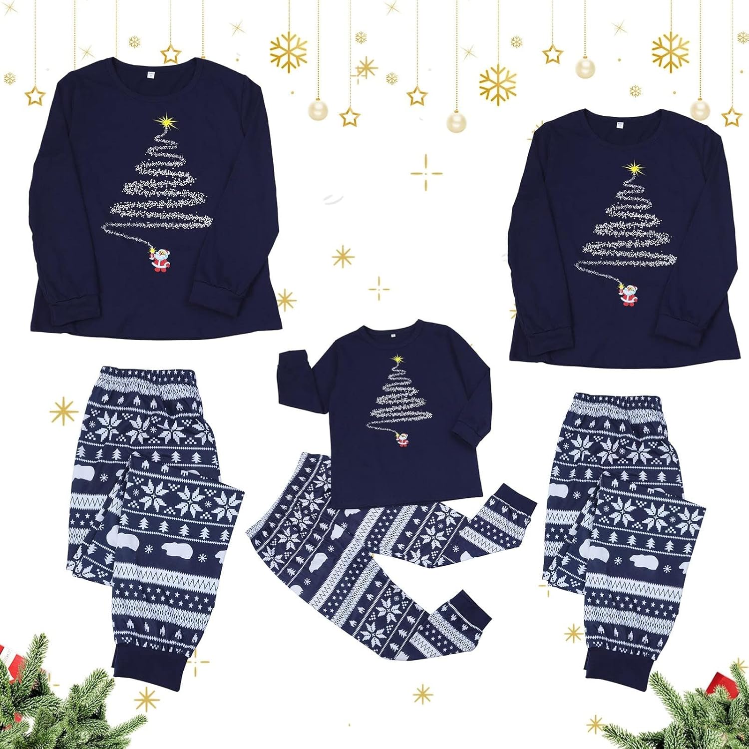 Pijamas de Navidad a juego para la familia, conjuntos de pijamas de alce, Papá Noel, árbol de Navidad, lindo y divertido juego de pijamas de Navidad